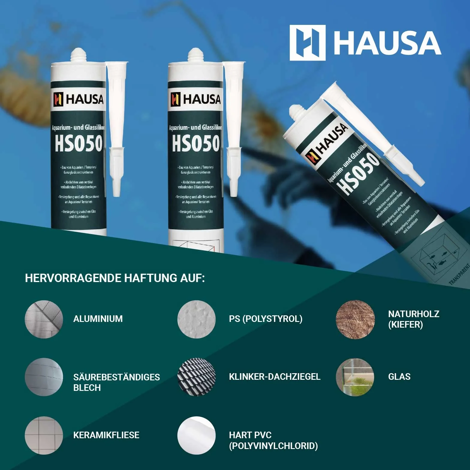 HAUSA Silicone per Acquario Glassilikon HS050 Nero 310ml Silicone Adesivo & Sigillante per Acquari, Terrari, Strutture in Vetro, Indurimento Rapido, Resistente ad Acqua Dolce e Salata, Sicuro per