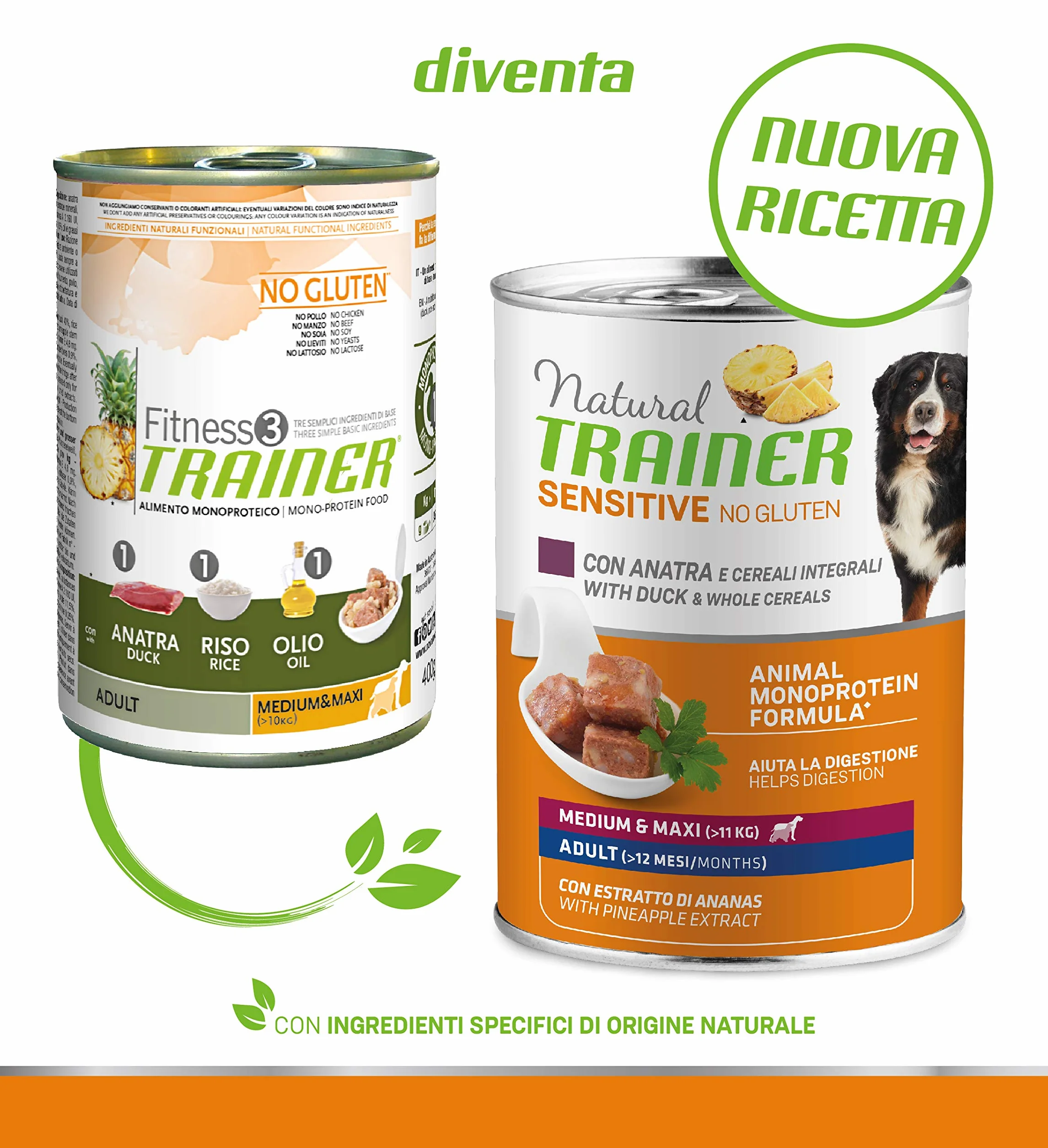 Natural Trainer Sensitive No Gluten Medium Maxi Cibo Umido per Cani con Anatra e Cerali Integrali 12 x 400 g