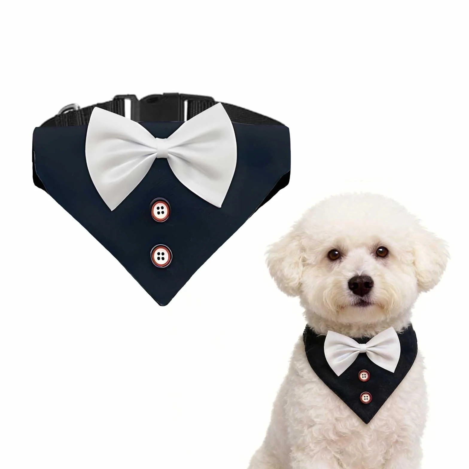 Bandana per Cani con Papillon Stile Smoking Regolabile in Cotone Morbido Leggera e Traspirante Chiusura Rapida per Cani Piccoli e Medi