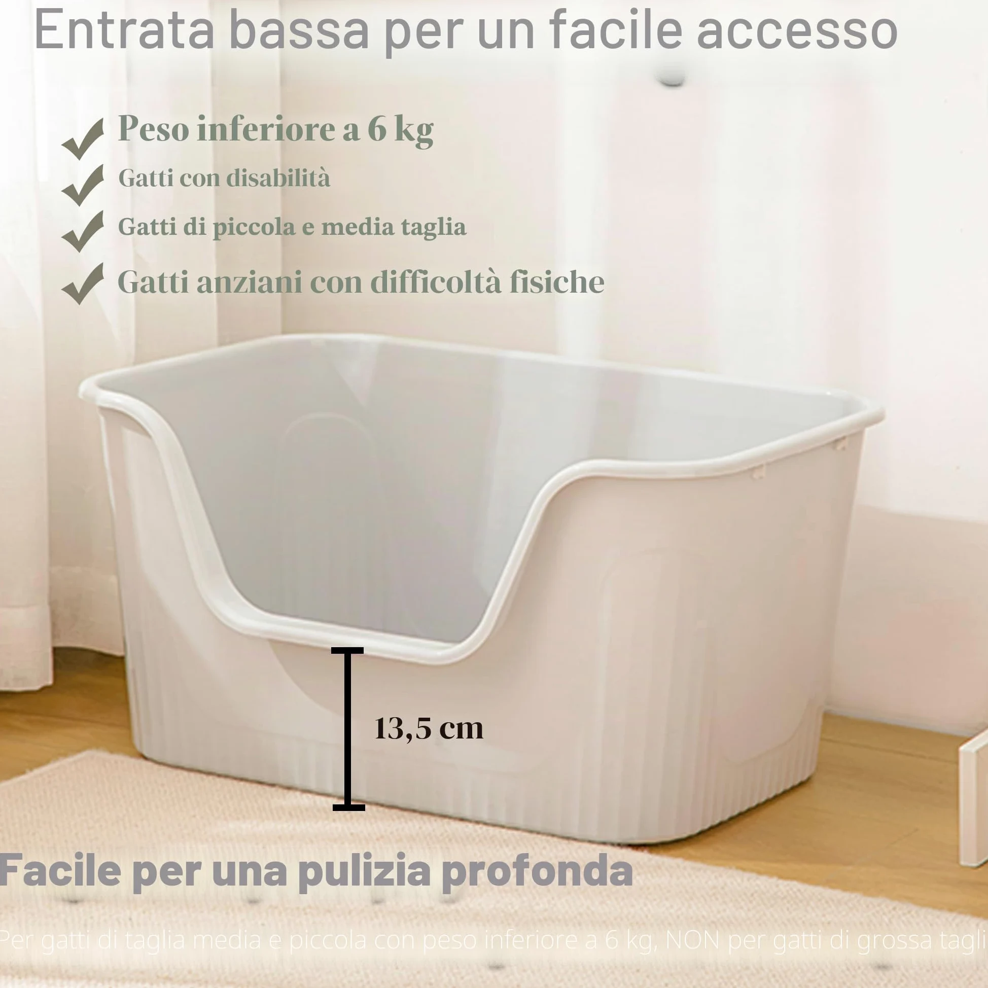 Vealind Lettiera Aperta per Gatti con Lati alti a Prova di Perdite Lettiera Gatto Toilette per Gatti in Plastica con Bordi Alti Facile e Veloce da Pulire