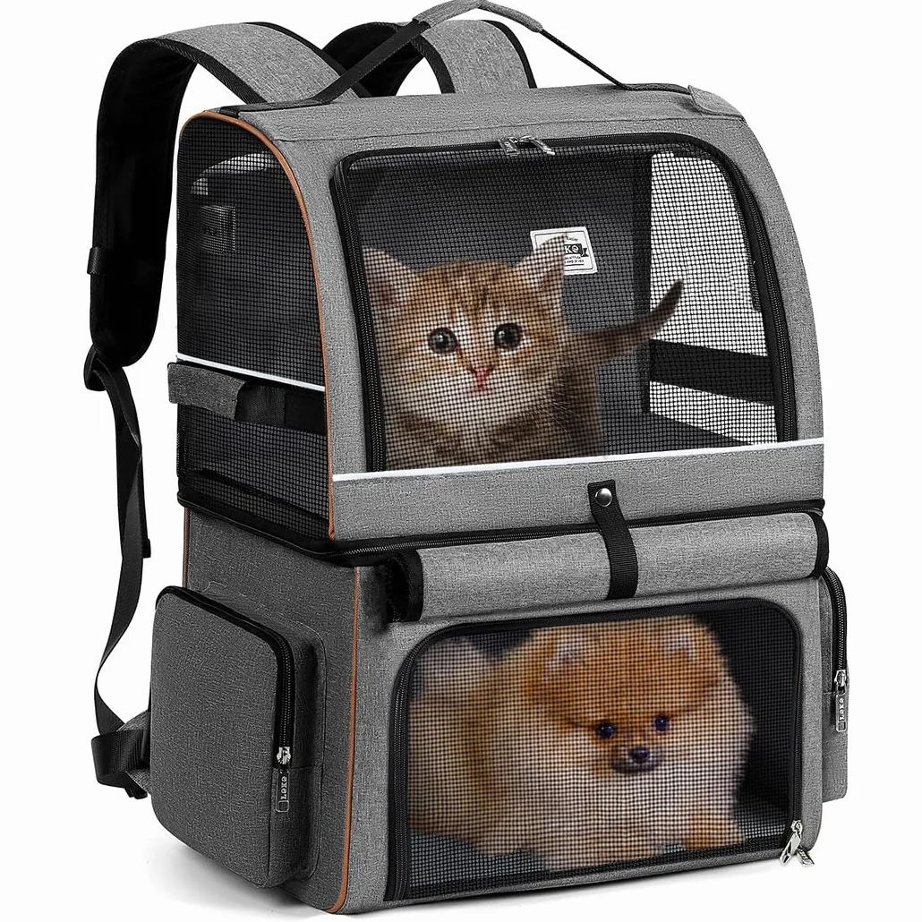 Zaino per gatti a doppio strato pieghevole per 2 gatti fino a 11 kg grigio