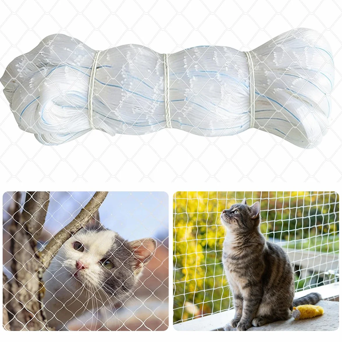 Rete per Gatti Balcone, 10 x 3m Rete Gatti Balcone Rinforzata, Rete Gatto con Maglie da 2,5×2,5 cm Adattoper Interni ed Esterni per Balconi, Finestre, lucernari