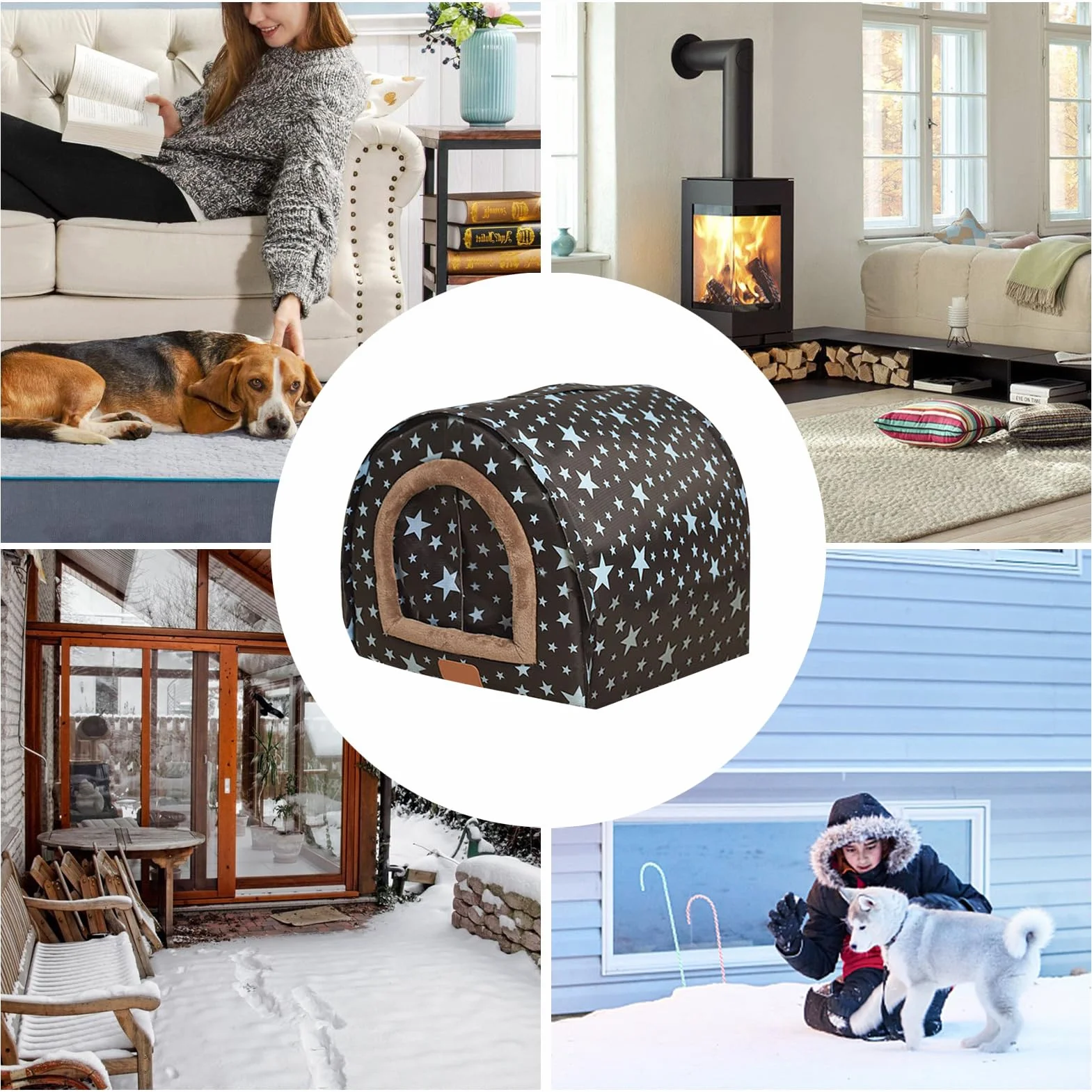 Casa invernale per cani - esterno isolato per il freddo, cabina da compagnia in plastica resistente | Con comoda porta in tessuto flessibile casa dei cuccioli, canile completamente impermeabile