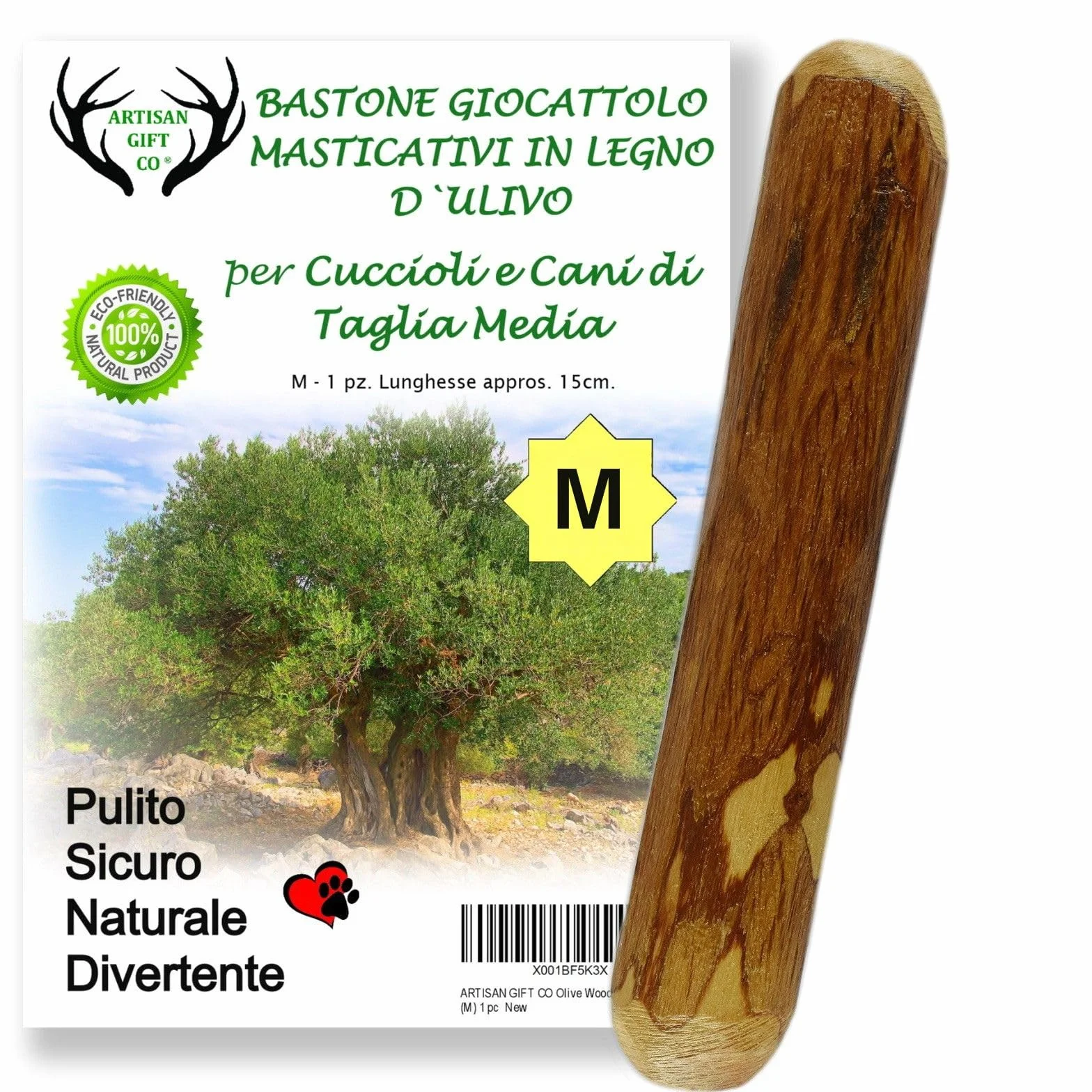 Legno di ulivo per cane 15 cm osso naturale da masticare