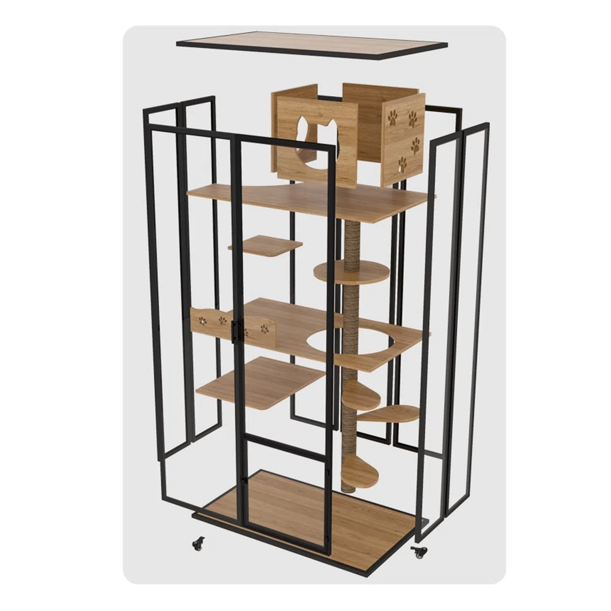 Casa del Gatto Gabbia for Gatti Villa for Gatti in Vetro Super Grande Spazio lettiera for Gatti gabinetto for Gatti a Tre Piani for Uso Domestico al Coperto (B) Gabbia per Gatti