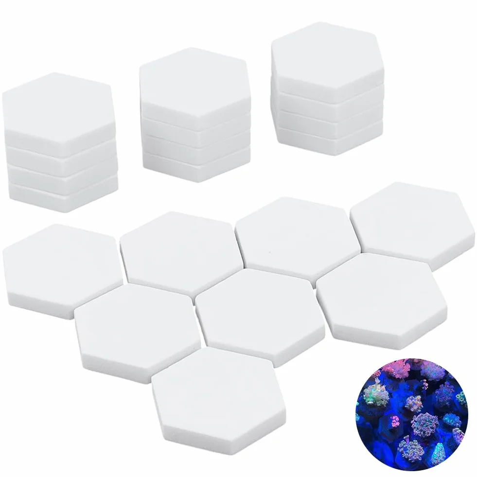 NBEADS 28 Pezzi Base per Tappi In Ceramica di Corallo, Supporto Esagonale per Frammenti Acquario, Bianco, 3.5×3.05 cm