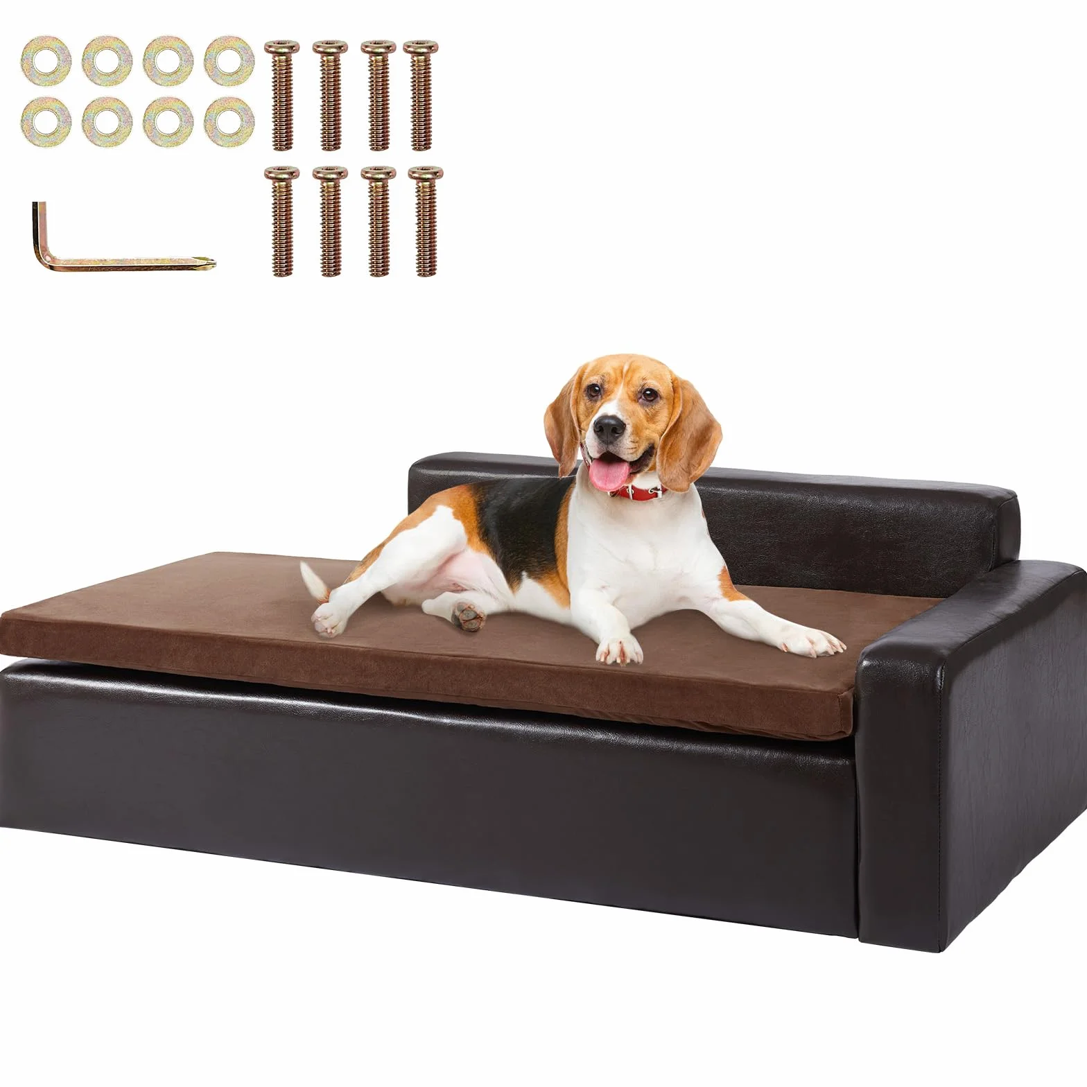 VEVOR Divano per Animali Domestici 101 x 58,5 x 33,5 cm, Divano per Cani e Gatti Taglia Grande in Pelle Morbida, Capacità 50 kg, Colore Nero, Peso 12,2 kg
