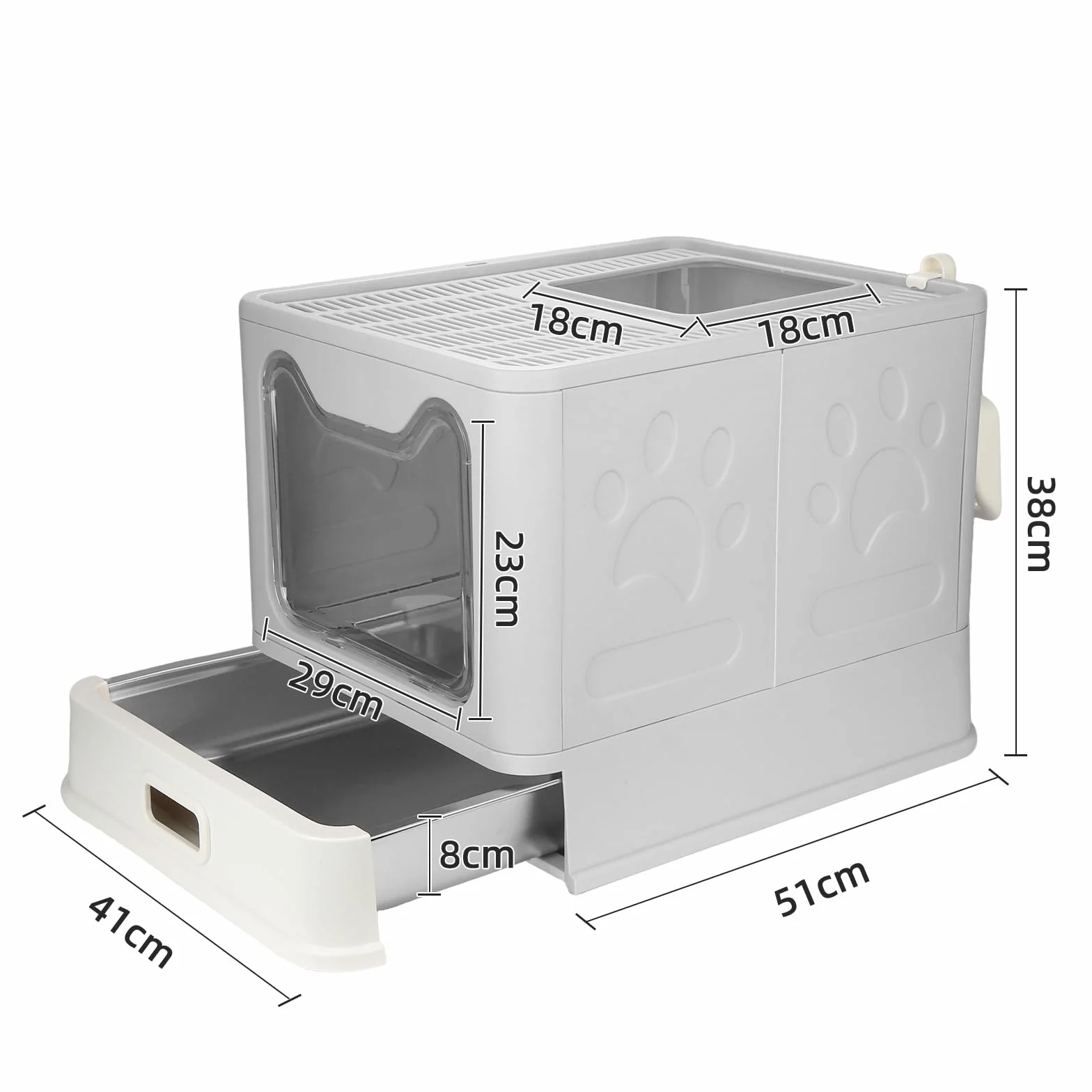 OHMG Lettiera per Gatti, Chiusa, Casa di Toilette in Acciaio Inox, Vassoio Rimovibile, Paletta, per Gatti Grandi, Capacità di Carico 15 kg, Anti-tracce, Anti-perdite