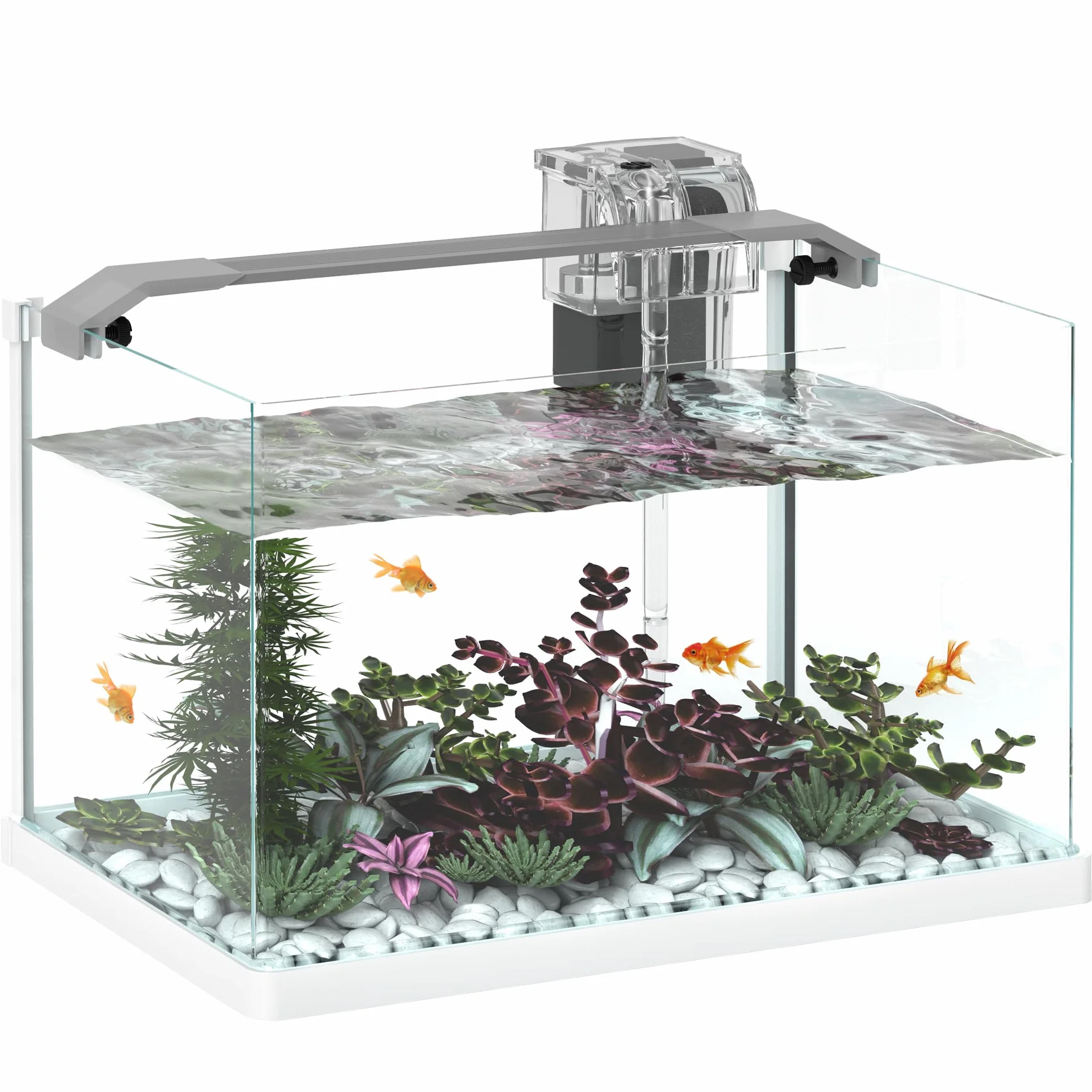 PawHut Acquario per Pesci Rossi in Vetro con Luci LED, Acquario 20L per Tropicali con Filtro e Pompa d'Acqua, 38x26x27 cm, Bianco