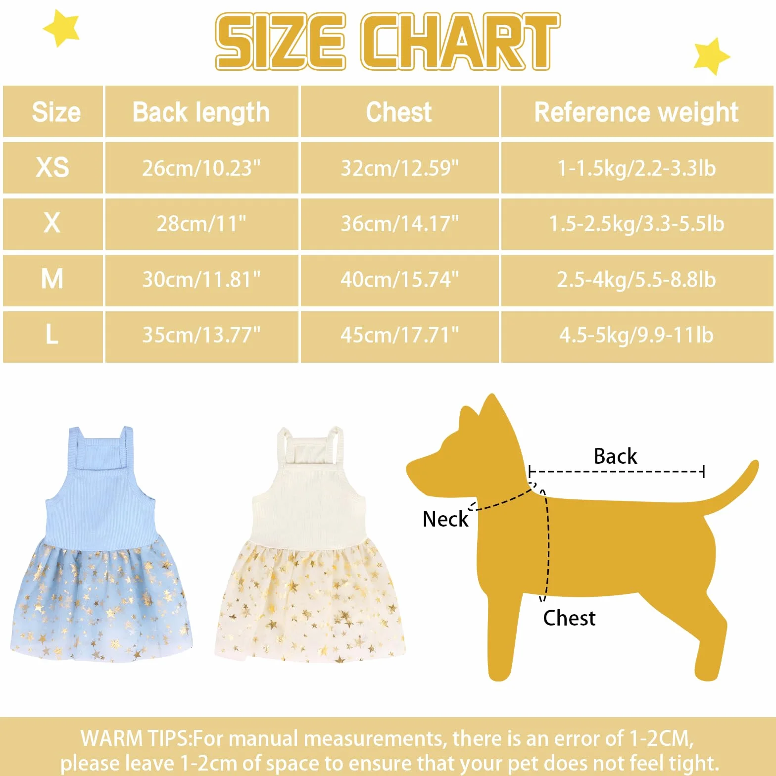 Vestito a tutù per cani con gonna in tulle e pizzo, glitter a stella, Giallo M