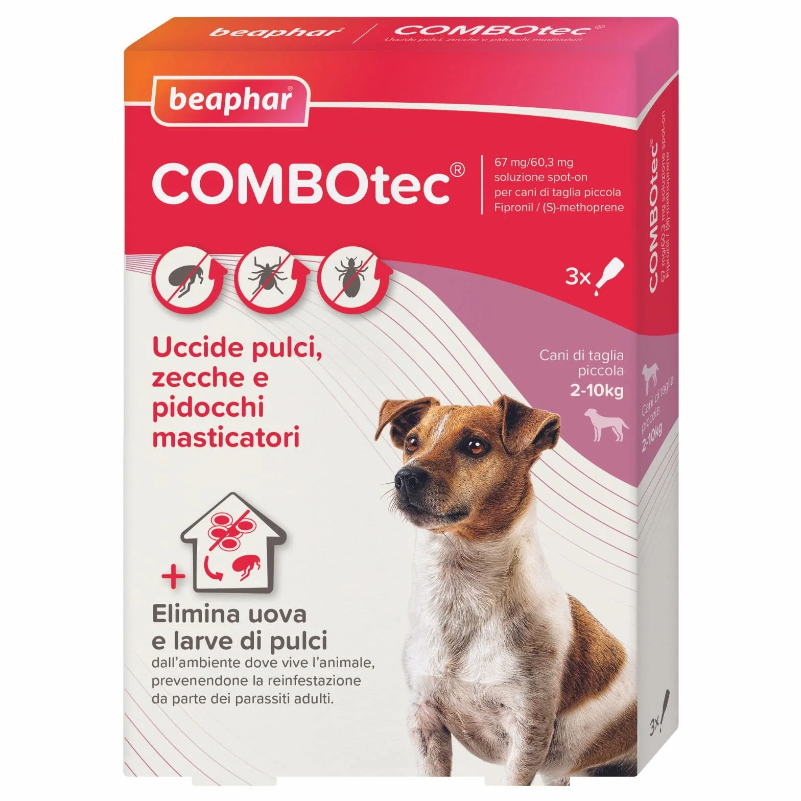 Beaphar COMBOTEC Antiparassitario per Cane Taglia Piccola (2-10 Kg), Protegge da Pulci, Zecche, Uova, Larve e anche la Casa - In Confeziona da 3 Pipette