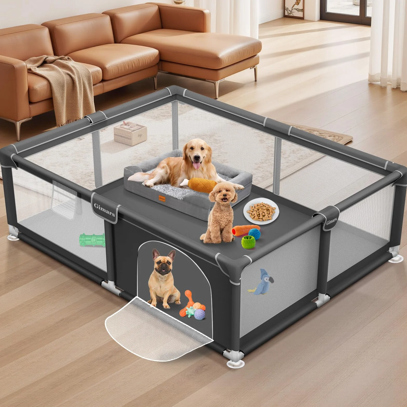 Recinto per Cuccioli 180x150x66 cm con Porta per Cani di Piccola Taglia Box Robusto Rete in Nylon Rinforzata Uso Interno Esterno Lavabile