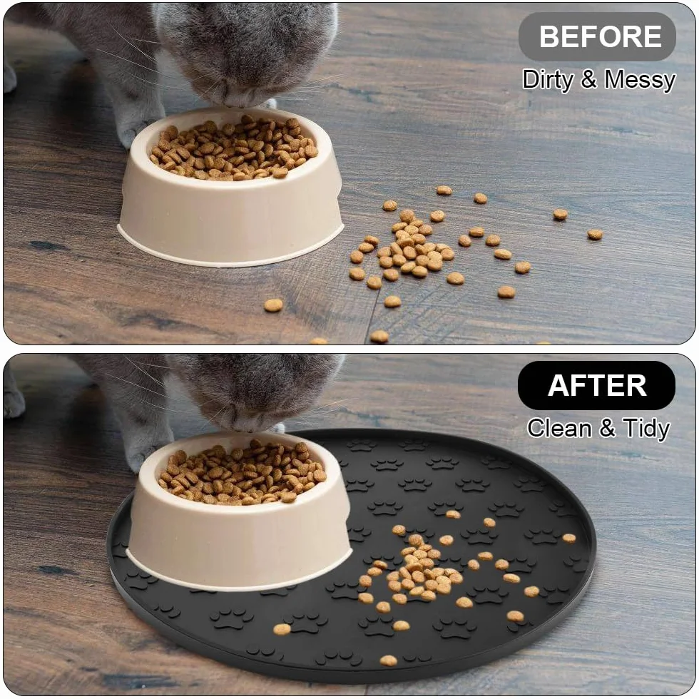 2 Pezzi Nero Sottociotola per Cani, 27,5x27,5x1cm Rotondo Tappetino Ciotole Gatto, Tappetino Ciotola Cane Antiscivolo, Impermeabile Tappetini Sottociotola, per Animali Domestici Medi e Piccoli