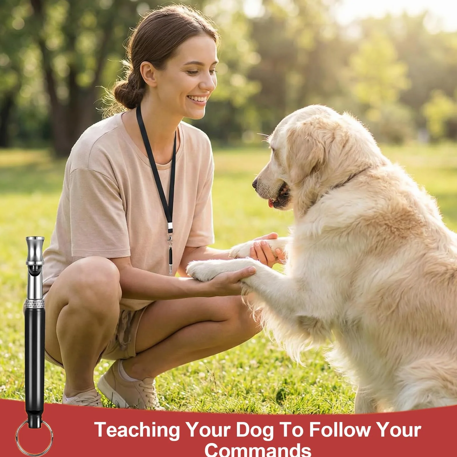 2 Fischietti per Cane (Nero & Bianco), Strumento di Addestramento Ultrasonico con Cinturino 49cm, per Richiamo e Addestramento Canino