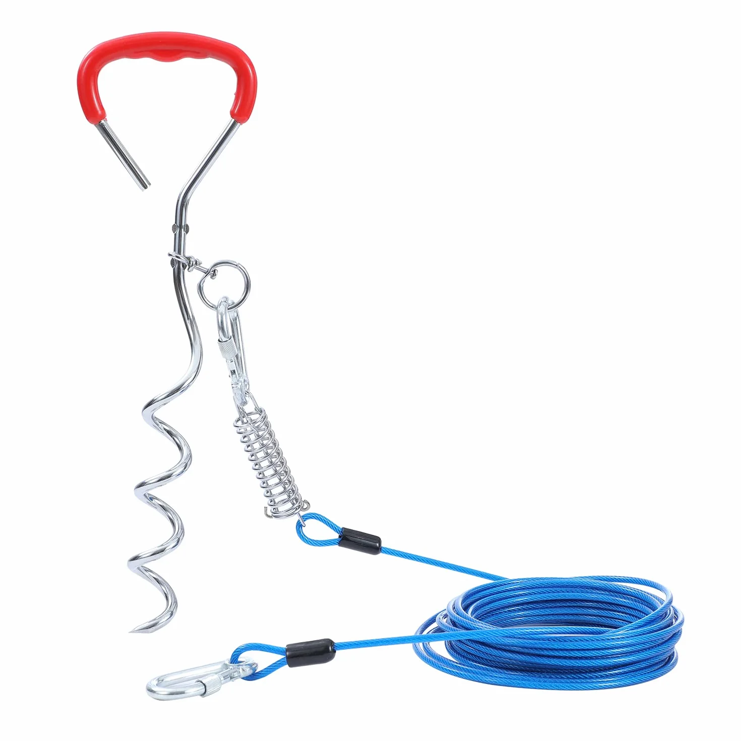 TOPWAY Cavo per Cani 10m Guinzaglio da Cortile per Cani e Picchetto Elicoidale a Terra da 42cm, per Esterni Cortile Campeggio Parco Animali Domestici, Blu + Rossa
