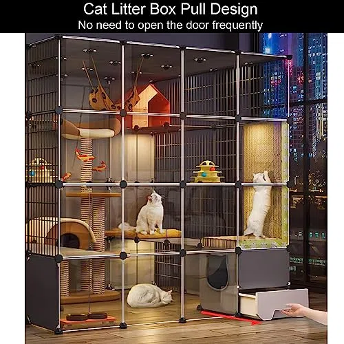 Box per gatti con lettiera, gabbia trasparente per interni ed esterni, per una facile pulizia e gioco