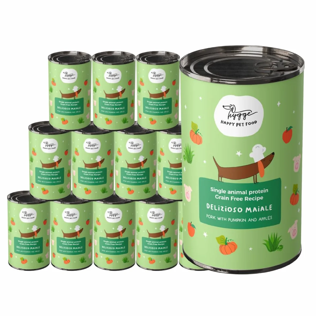 Hygge Dog Cibo Umido per Cani Monoproteico al Maiale | Con Patate e Finocchietto | Cibo Per Cane Adulto | Senza Cereali, Ideale per Dogs Sensibili | Prodotto in Italia | 12 x 400g