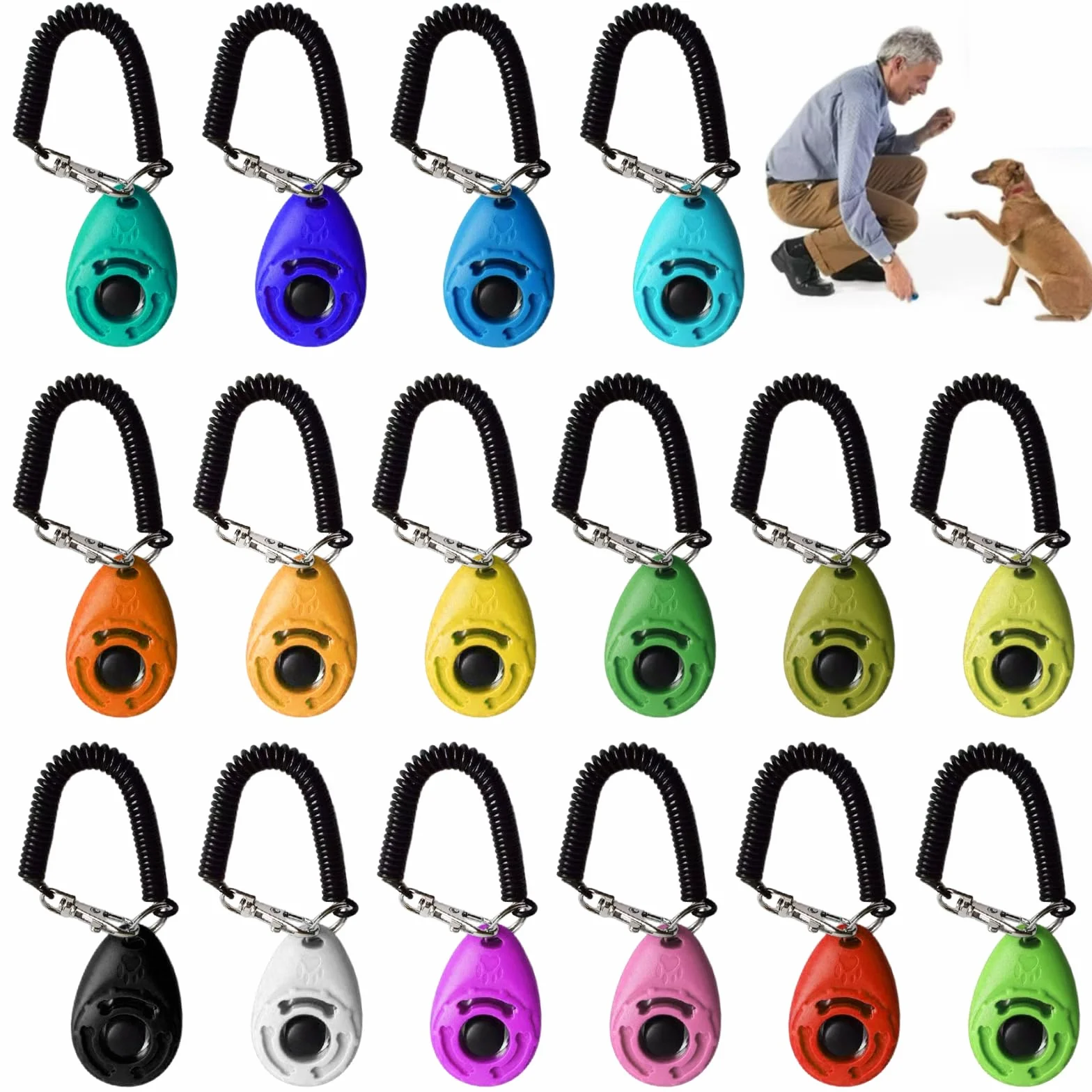 GBKDQQ Clicker professionale per cani, 16 pezzi, con cinturino da polso, clicker con grande pulsante per cani, gatti, cavalli, educazione e addestramento del cane