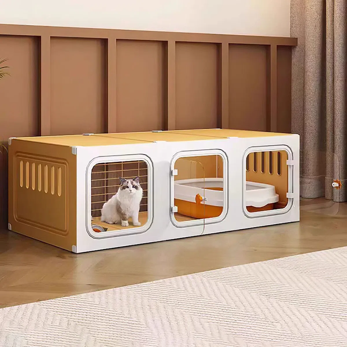 Gabbia per Gatti da Interno, Gabbie per Gatti, recinti per Gatti da Esterno, Gabbia per Piccoli Animali, mobiletto per Gatti Semi-Chiuso Staccabile, Grande Spazio per Esercizi Ideale per 2-3