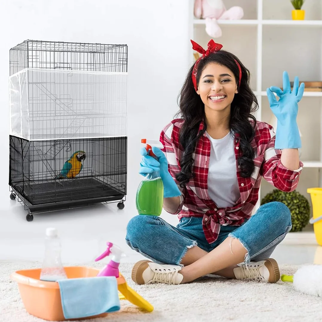 Copertura in Rete di Nylon per Gabbia di Uccelli, Catcher di Semi per Pappagalli Ventilato e Antipolvere, adatta per Gabbie di 140-220 cm di circonferenza (Bianco)