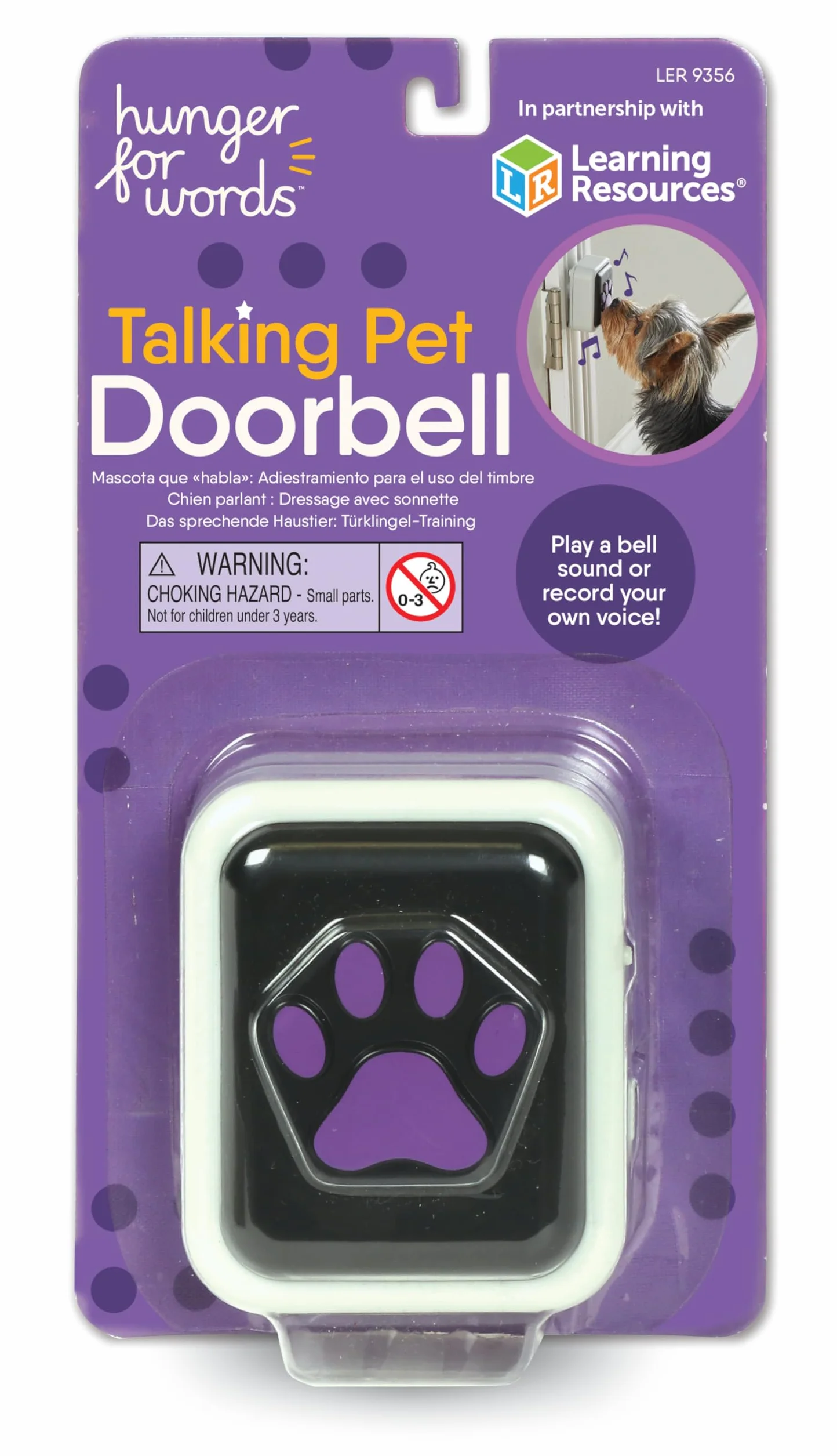 Learning Resources Hunger for Words Campanello Parlante per Cani Gioco Educativo Comunicazione Animale Regalo Natale Addestramento Cane Pulsante Registrabile