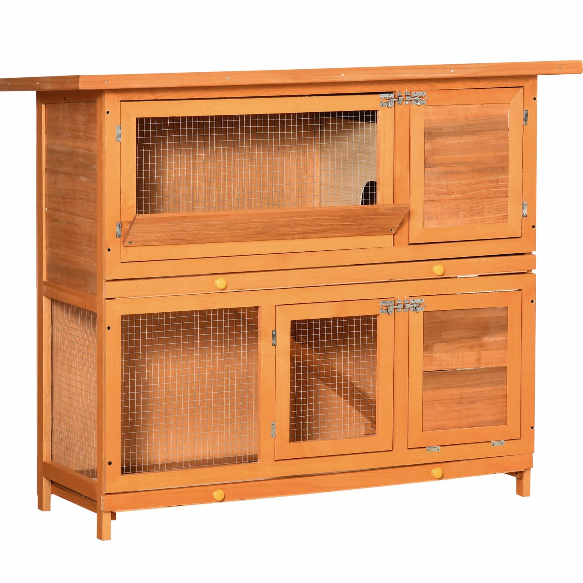 PawHut Conigliera da Esterno in Legno con Rampa a 2 Piani Casetta per Porcellini d'India e Gabbia Casetta per Conigli Animali Piccoli 122x48x100 cm