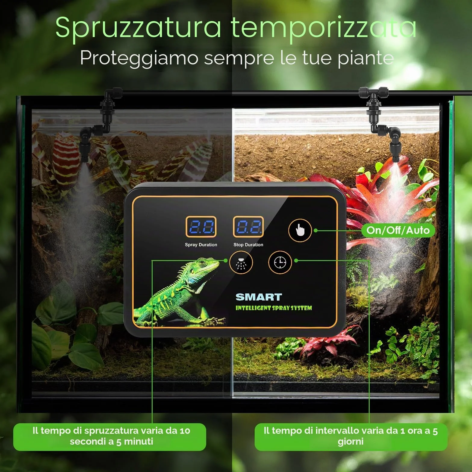 Nebulizzatore Terrario,GuKKK Sistema di Nebulizzazione per Rettili, Umidificatore per Rettili Automatico con Timer e Rotazione Regolabile a 360°,Umidificatore Rotante per Anfibi Retti Piante