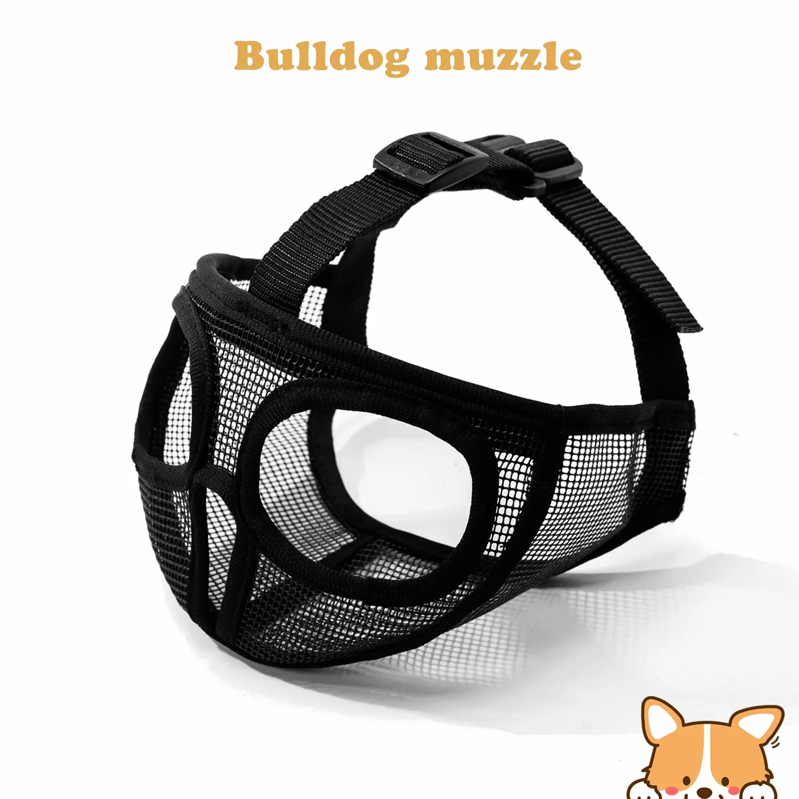 ILEPARK Museruola Cane Short Bunno, Regolabile Non Coprire Ayse Mesh Bulldog Muszza per Morgere Maggio (M,Nero)