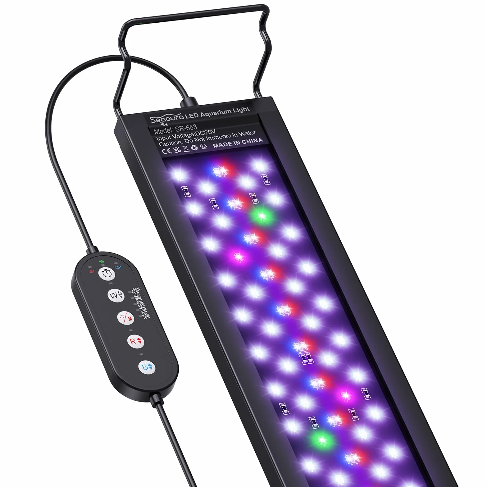 SEAOURA Luce LED Acquario per Vasca 30-45cm, Spettro Completo per Piante Acquatiche, Timer 6H/8H/12H, 3 Canali WRB Personalizzabili, 10 Livelli & 11 Colori, Supporto Regolabile