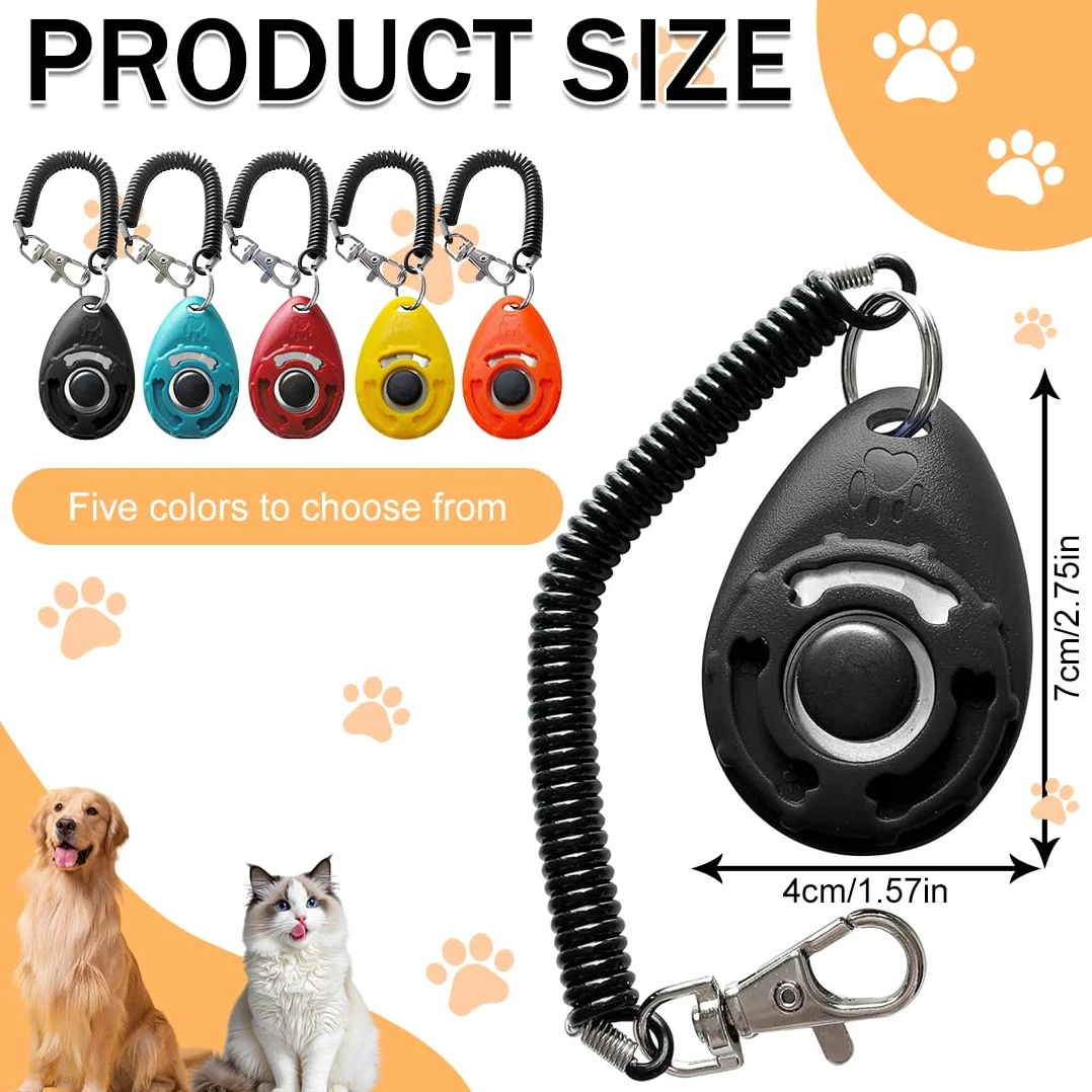 5 Pezzi Clicker per Cani, Clicker per addestramento di animali domestici, Clicker Addestramento Cani Formazione Clicker con Cinturino da Polso per Cane,Gatto,Cavallo