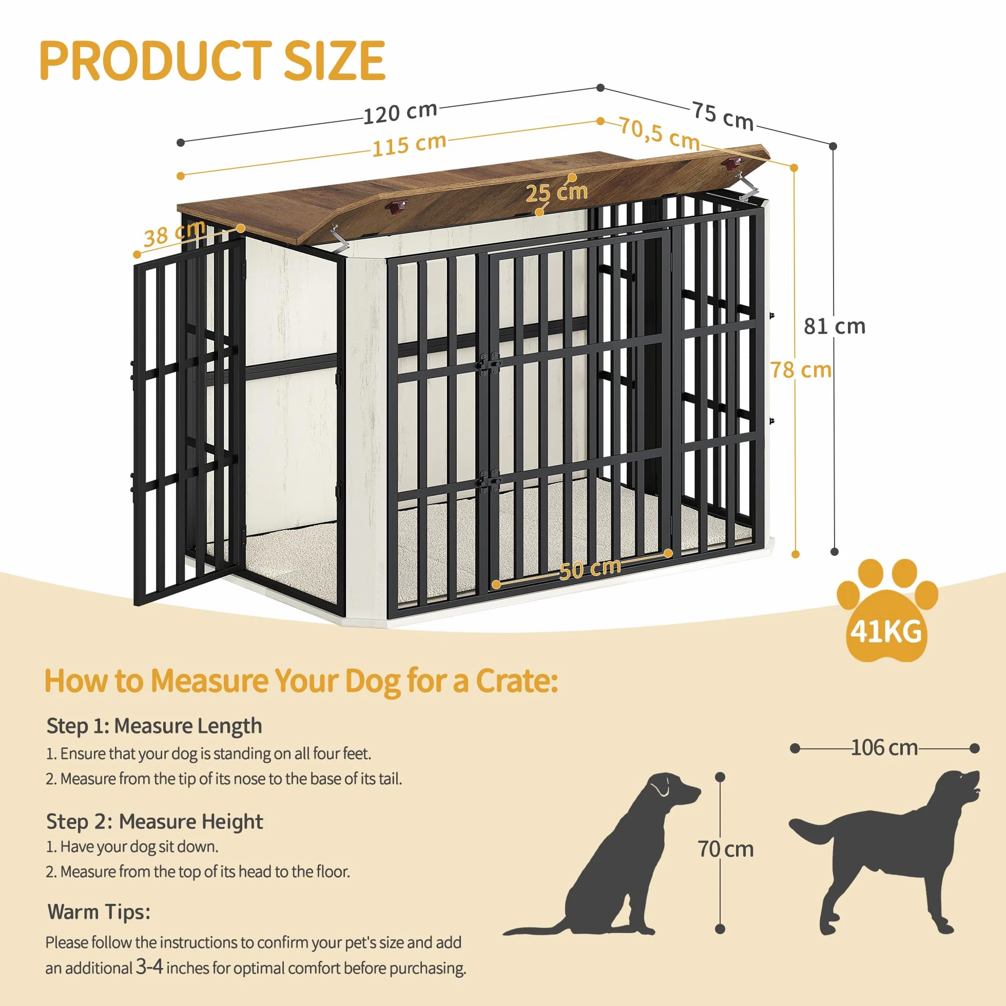 Hzuaneri 120 cm Gabbia per Cani, Cuccia Moderna per Cani Interno, Casetta per Animali, 3 porte, 75 x 120 x 81 cm, XXL, Bianco e Marrone DFC86814B