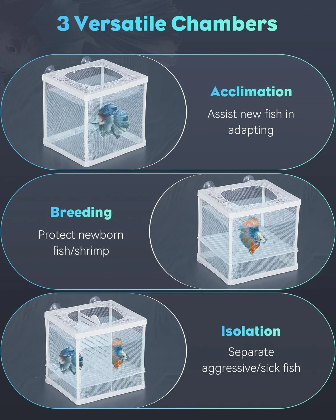 Pawfly Rete di separazione per acquario, pesce con rete di nylon e ventose, piccola scatola isolante per cagliata, contenitore per allevamento di pesci giovani e gamberetti