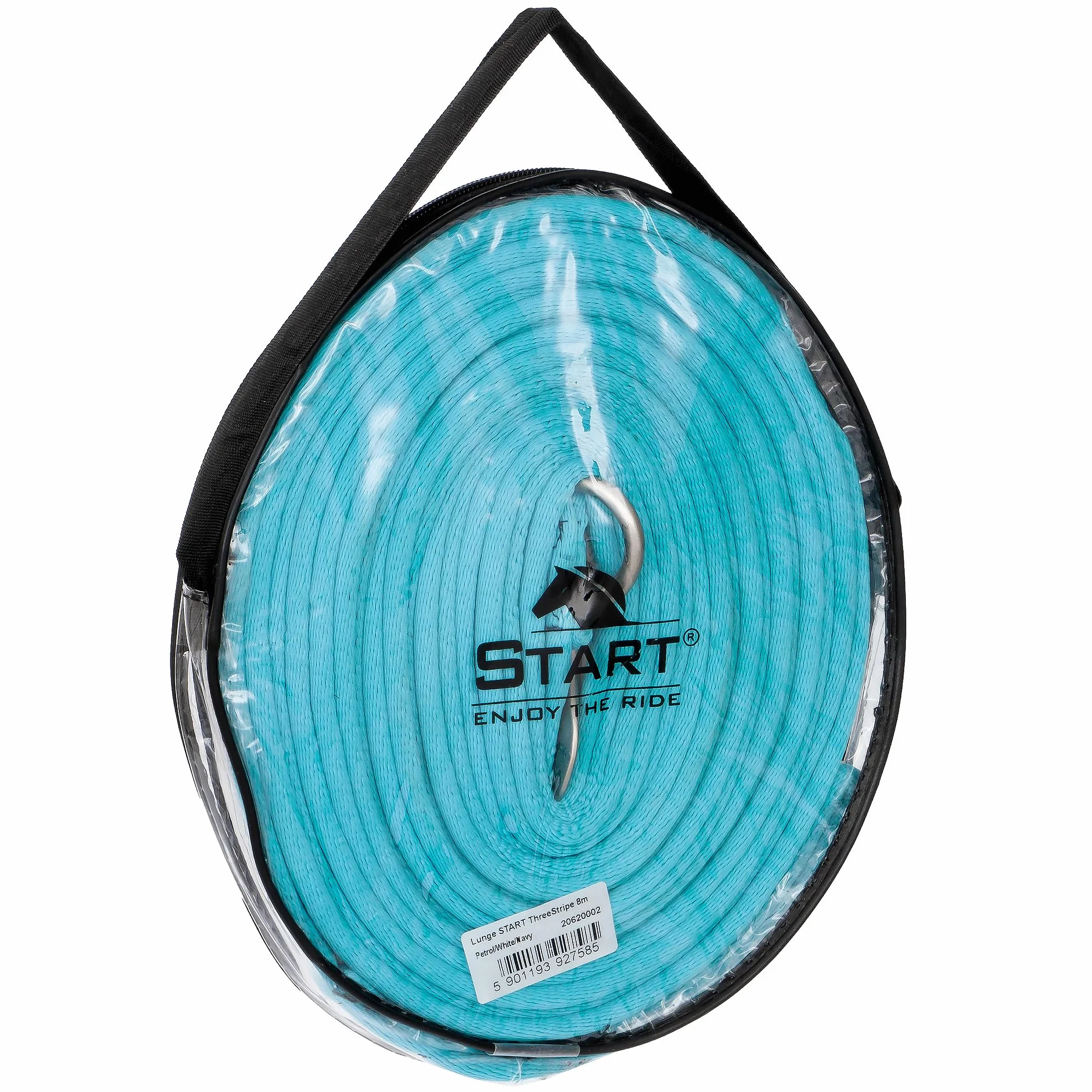 Start Guinzaglio Equitazione - Guinzaglio Cavallo 8m in Nylon - Softlonge con Cinturino da Polso & Moschettone - Guinzaglio Antiscivolo per Cavallo (Petrolio/Bianco/Blu Scuro)