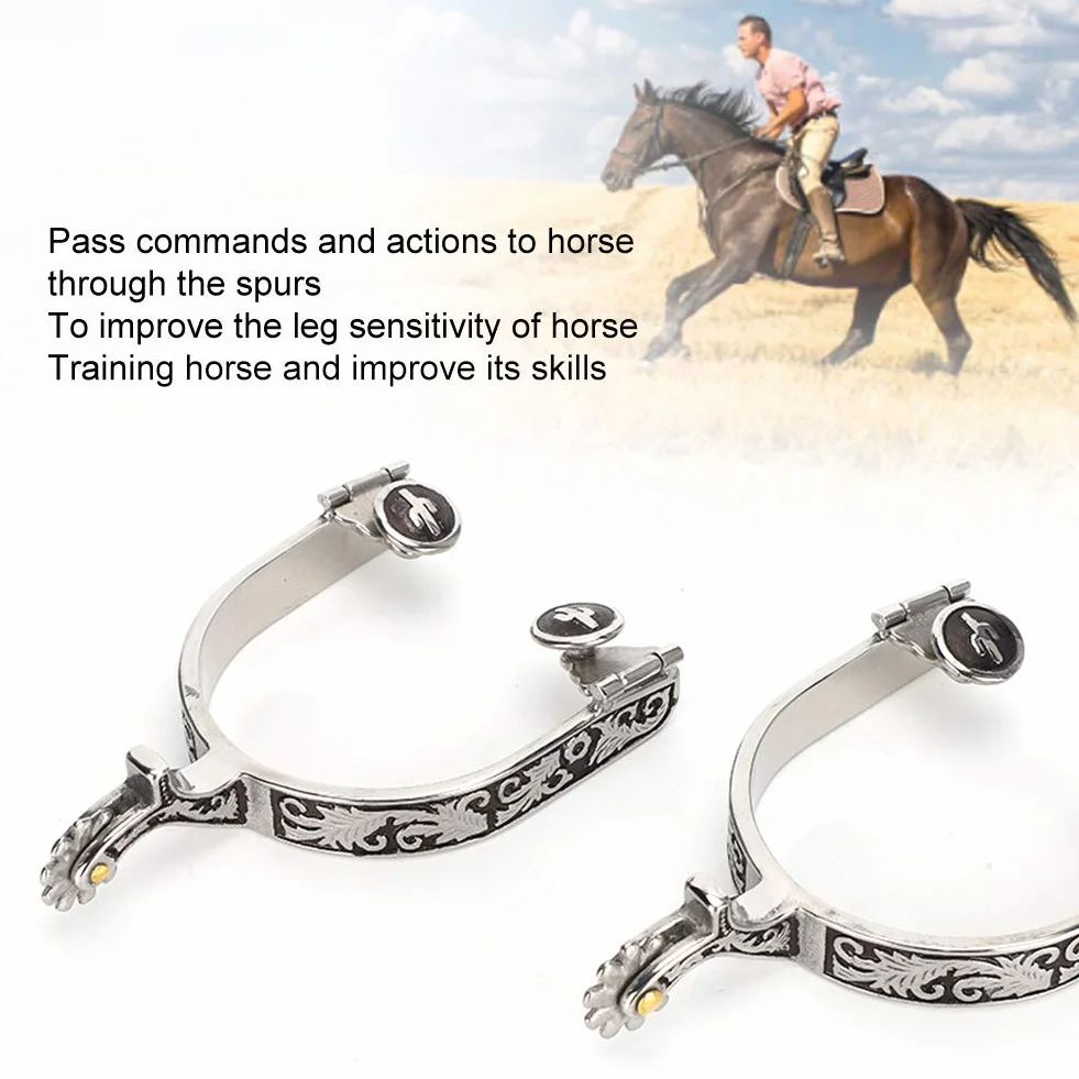 Speroni da Cavallo in Acciaio Inossidabile Argento da 2 Pezzi, con Motivo, Speroni da Cowboy, Speroni da Stivale, Speroni in Metalab, per Allenamento e Competizione