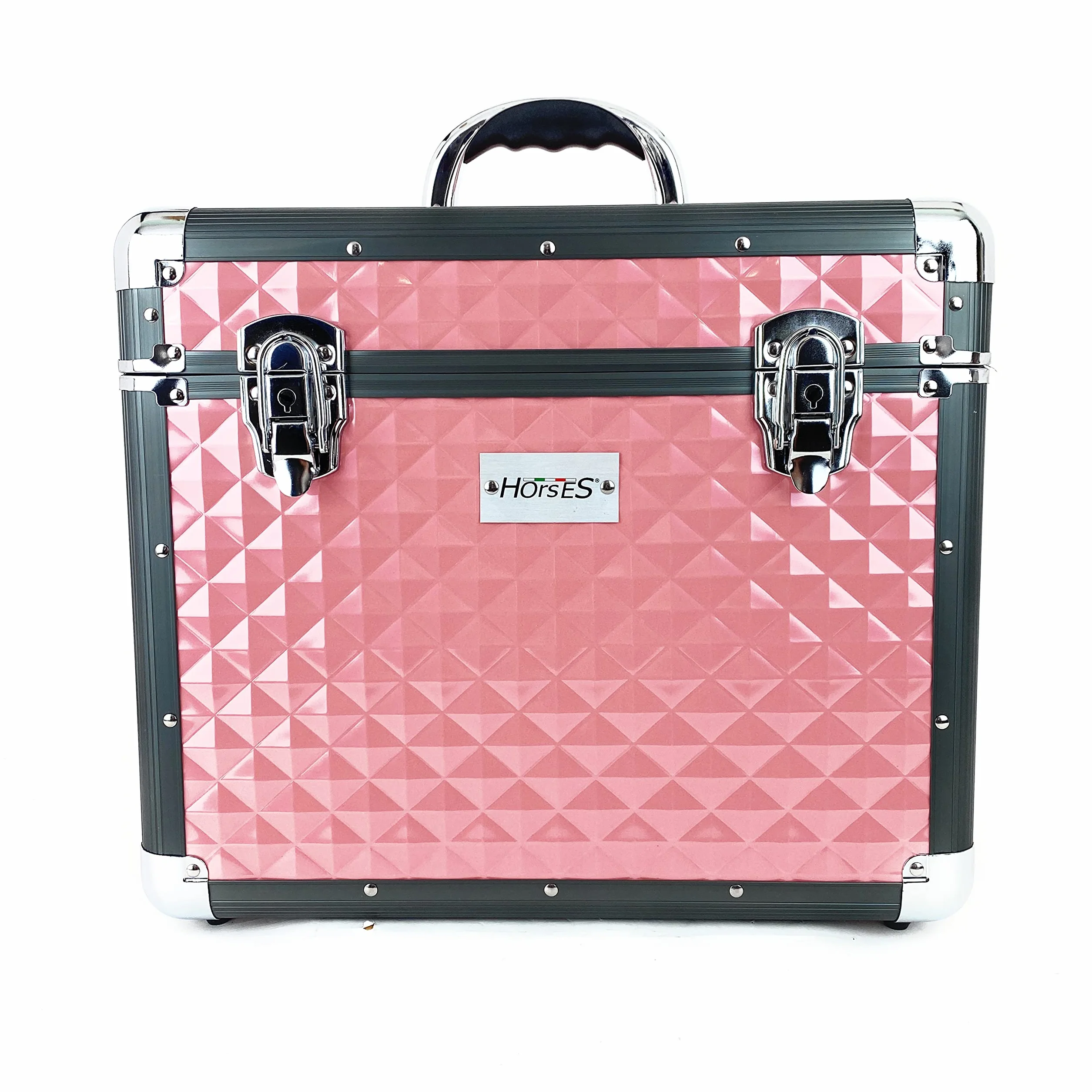 Horses, Bauletto Shiny Cura Cavallo, Cassetta Porta Accessori Grooming Cavalli, Valigetta per Toelettatura Equestre, Porta Kit Spazzole, Box in Alluminio 30x38x26 cm, ROSA