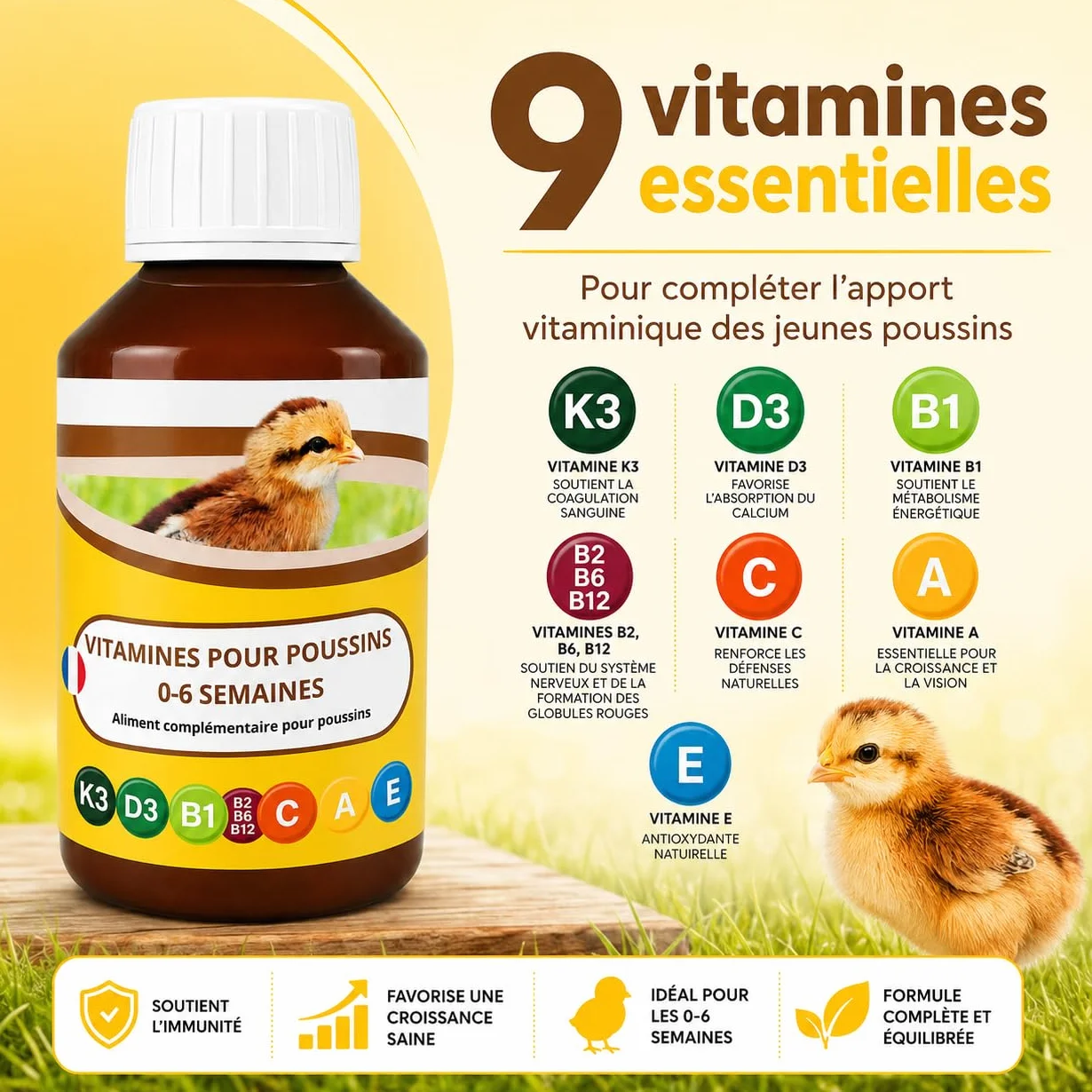ANI’Nat Multivitamine per Pulcini 250 ml – Mangime Complementare Liquido per Pulcini 0–6 Settimane – Vitamine, Betaina e Aminoacidi – per Avvio, Crescita e Vitalità – da Diluire nell’Acqua di Bevanda