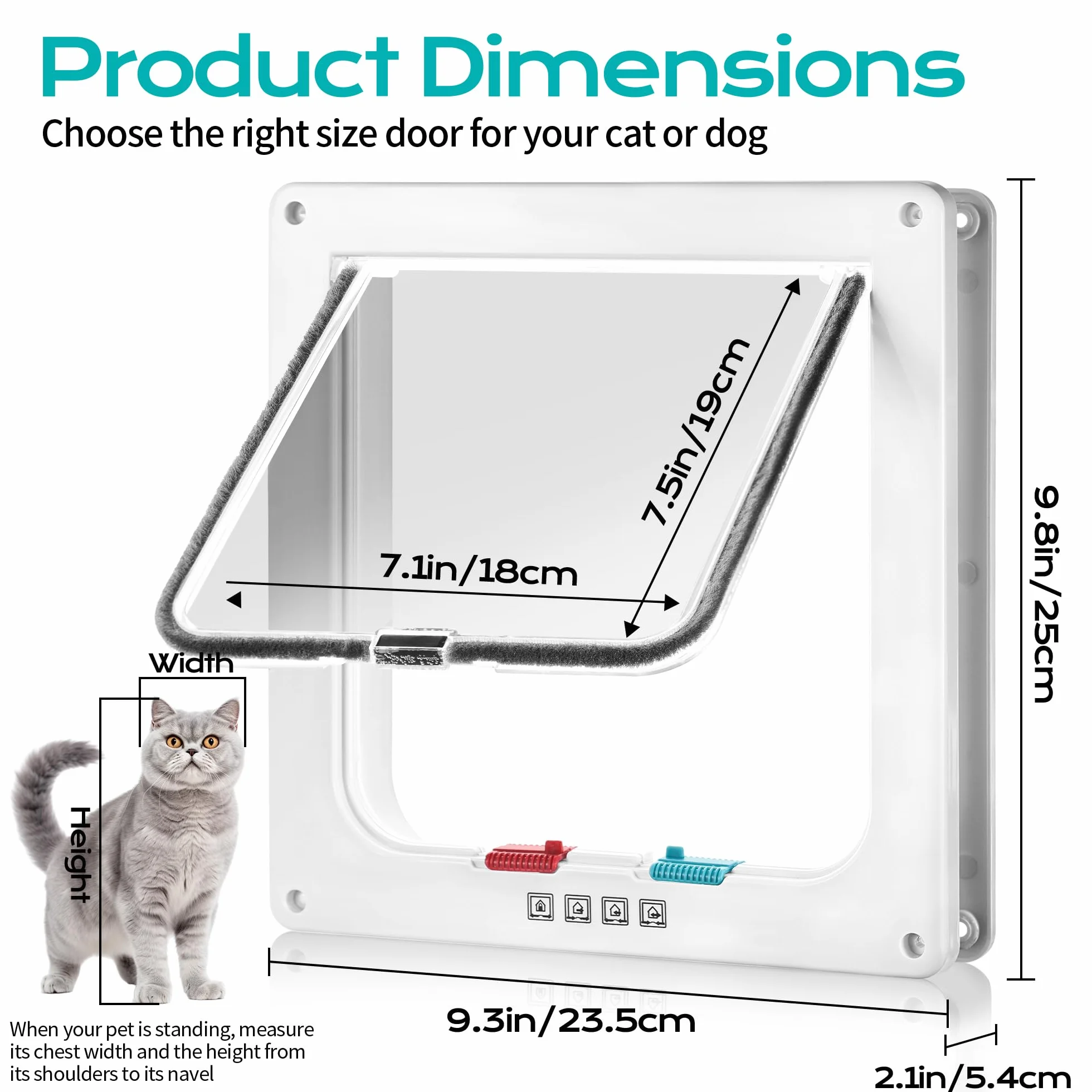 Acrilico Gattaiola per Gatti,Fine con Chiusura a 4 vie Porta per Gatti Animali Domestici, Facile da installare, Porticina per Gattis per Porte Interne ed Esterne per Finestre e Pareti (M)