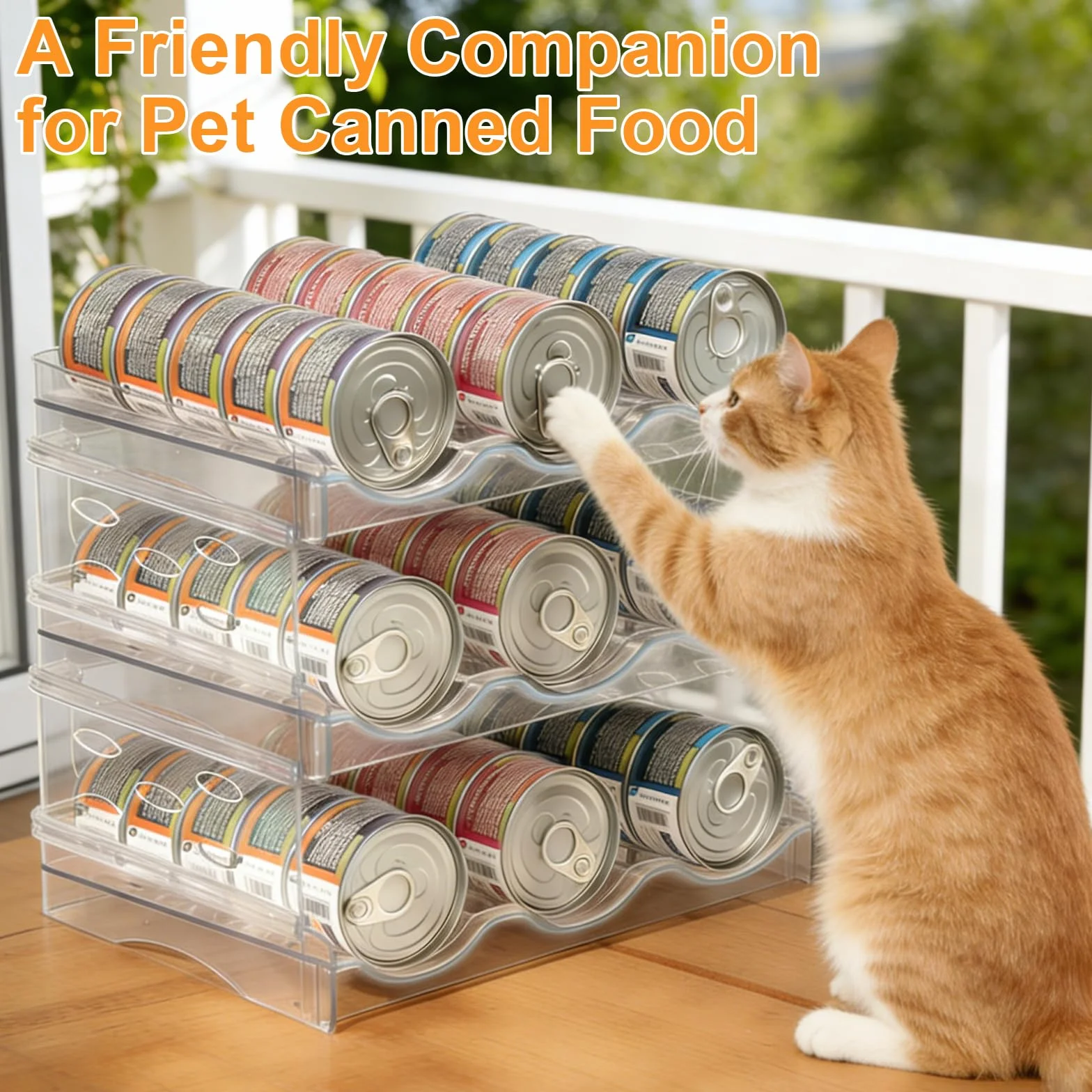 Organizzatore per cibo per gatti, organizzatore per lattine da 30 o 45 lattine, organizzatore trasparente e contenitore per il piano di lavoro (L)