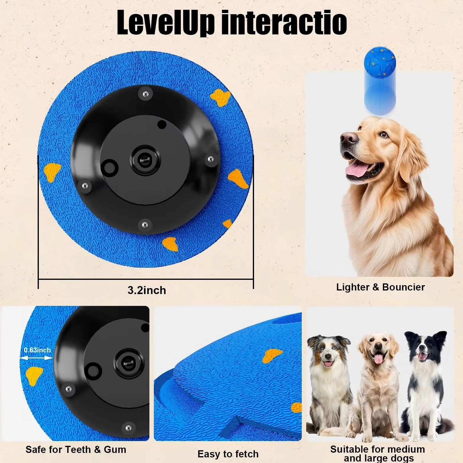 Dog Wicked Ball, giocattolo interattivo per cani, palla per cani elettrica con 3 modalità, materiale E-TPU, attivazione automatica tramite movimento, ricaricabile USB-C, per cani di taglia M-L