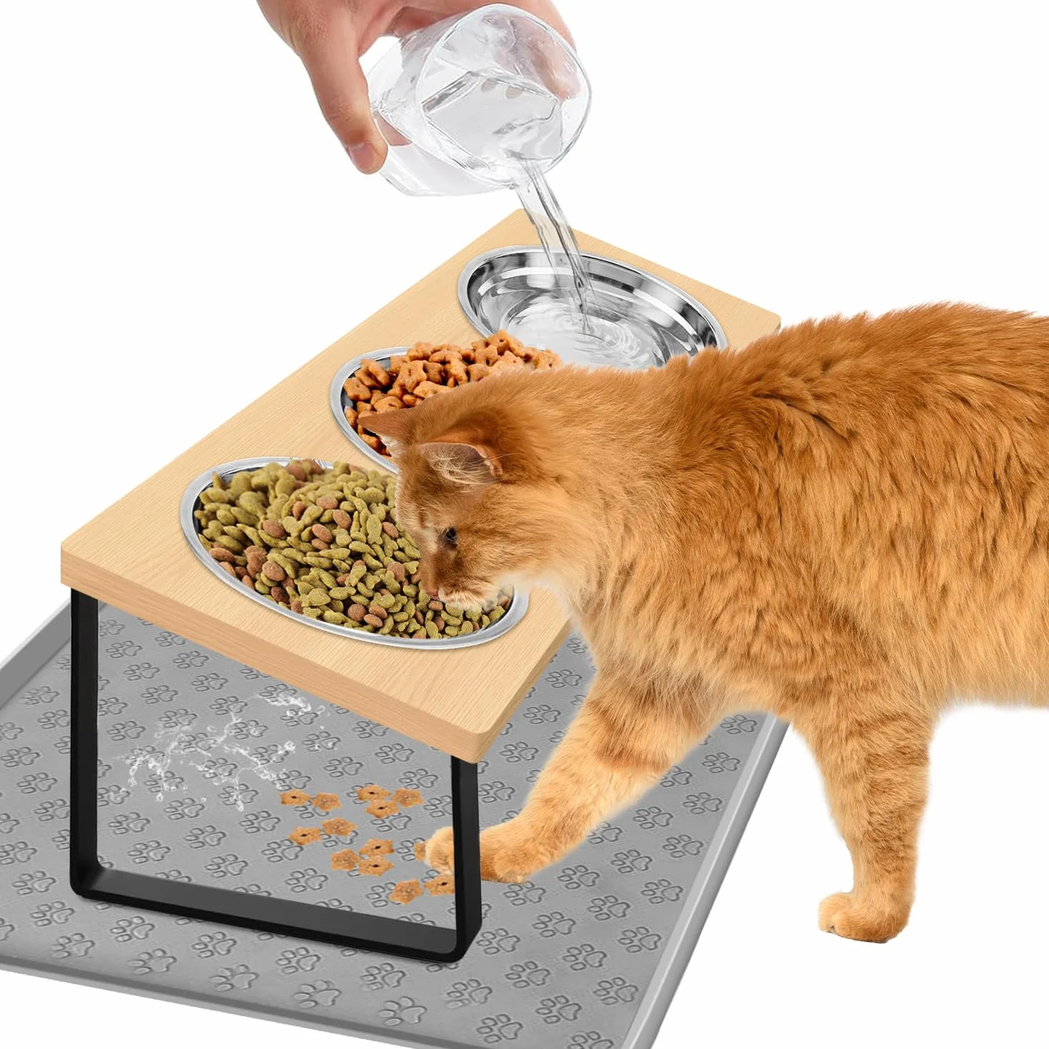 Ciotole per gatti con supporto inclinato 15°, rialzate, 3 acciaio inox per gatti e cani