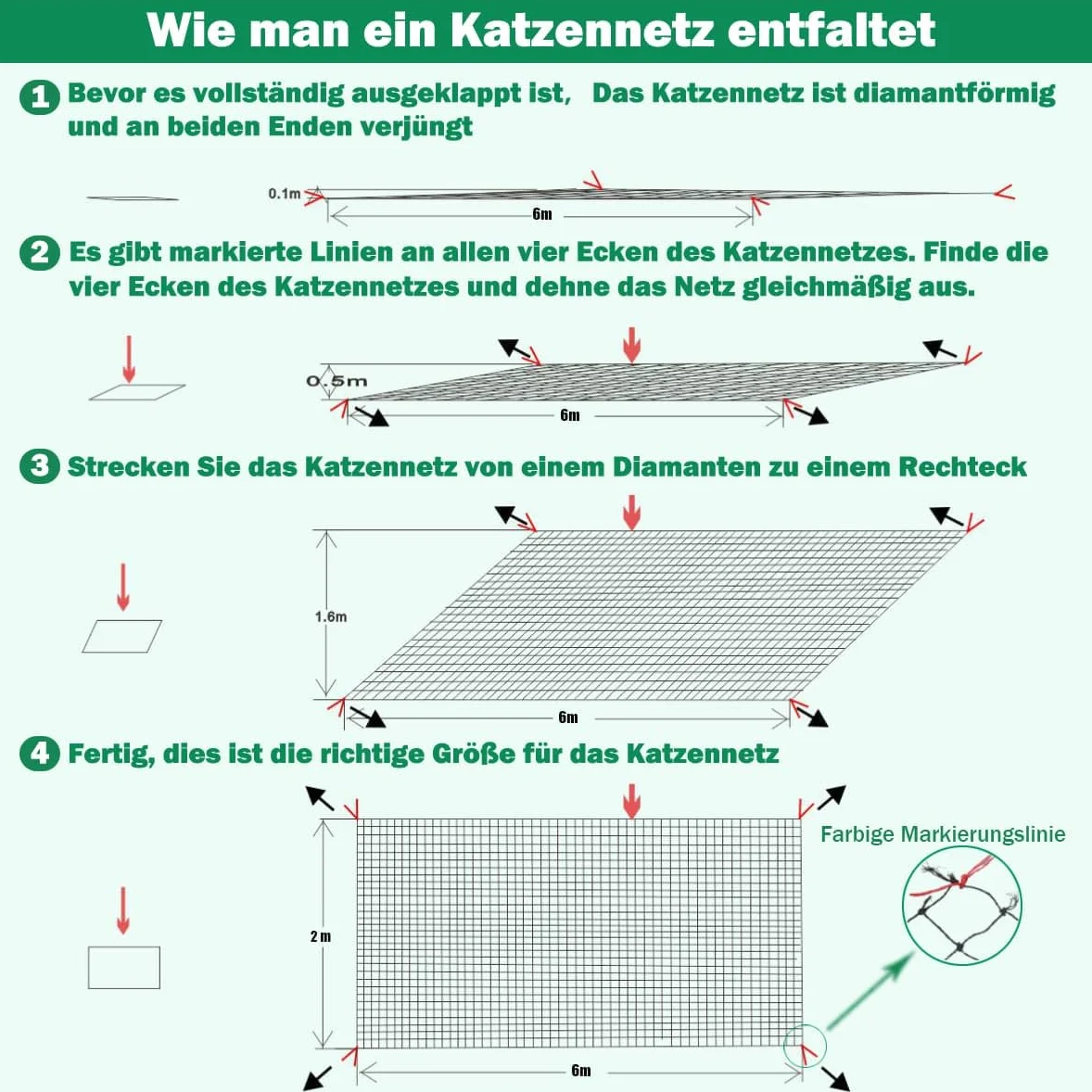 Rete per Gatti, Rete per Gatti Rinforzata 6 x 2 m, Robusta e Resistente agli Strappi, ai Raggi UV e alle intemperie, per Balcone, terrazze e finestre (Nero)