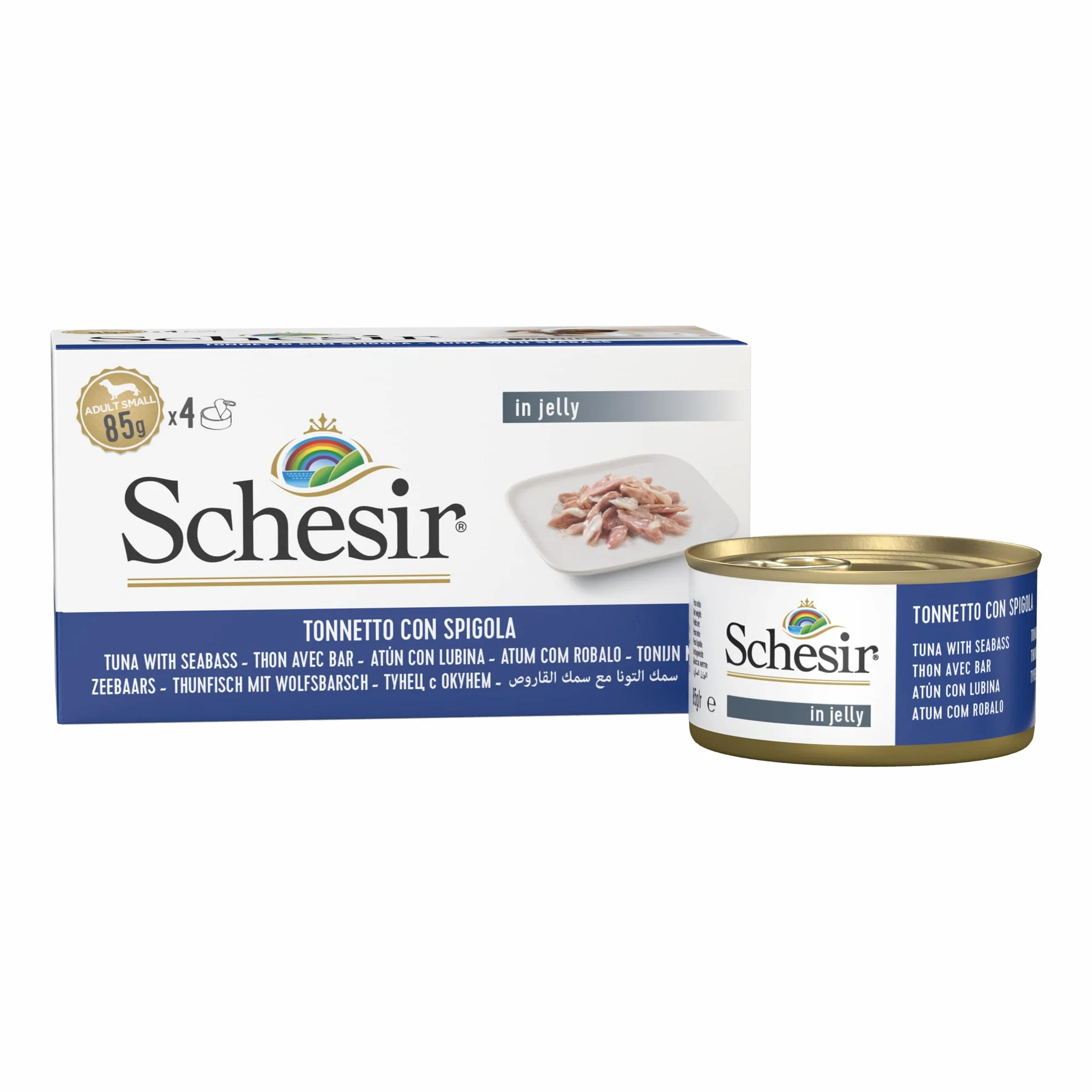 Schesir, Cibo Umido per Cani Adulti con Spigola e Tonnetto, in Morbida Gelatina (24 Lattine da 85g)