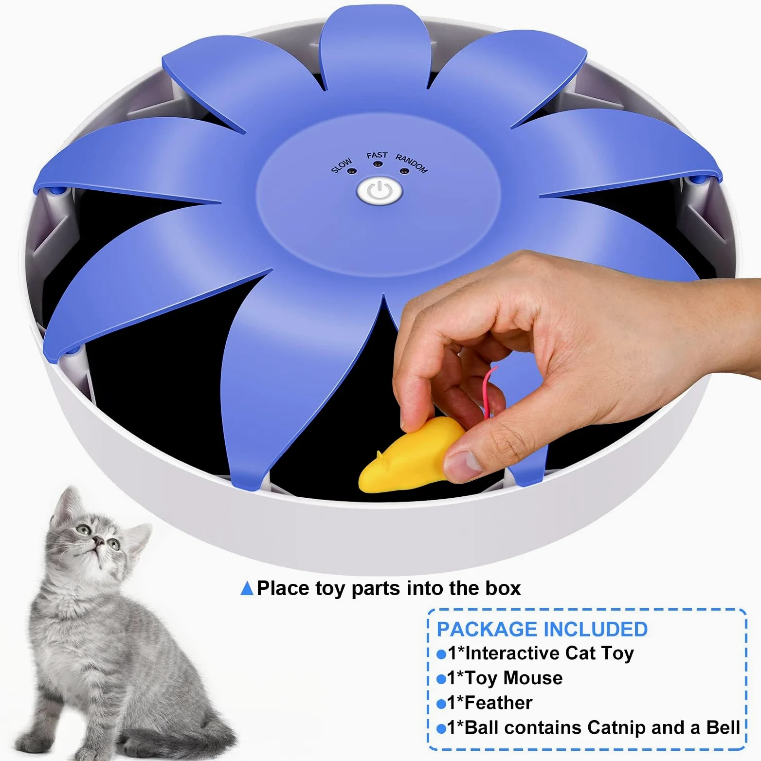 FluffyDream Giocattolo elettrico automatico per gatti, rotante, magnetico, interattivo, con mouse emulazionale, code soffici, giocattoli per gatti da interni, animali domestici, 24,5 x 24,5 x 6 cm