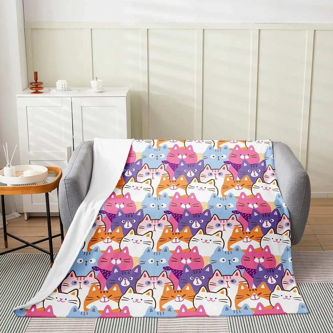 Coperta in pile di flanella, per letto e divano, per bambini e gatti, per tutte le stagioni, con simpatici gattini e animali in 3D, regalo per gli amanti dei gatti, 150 x 150 cm