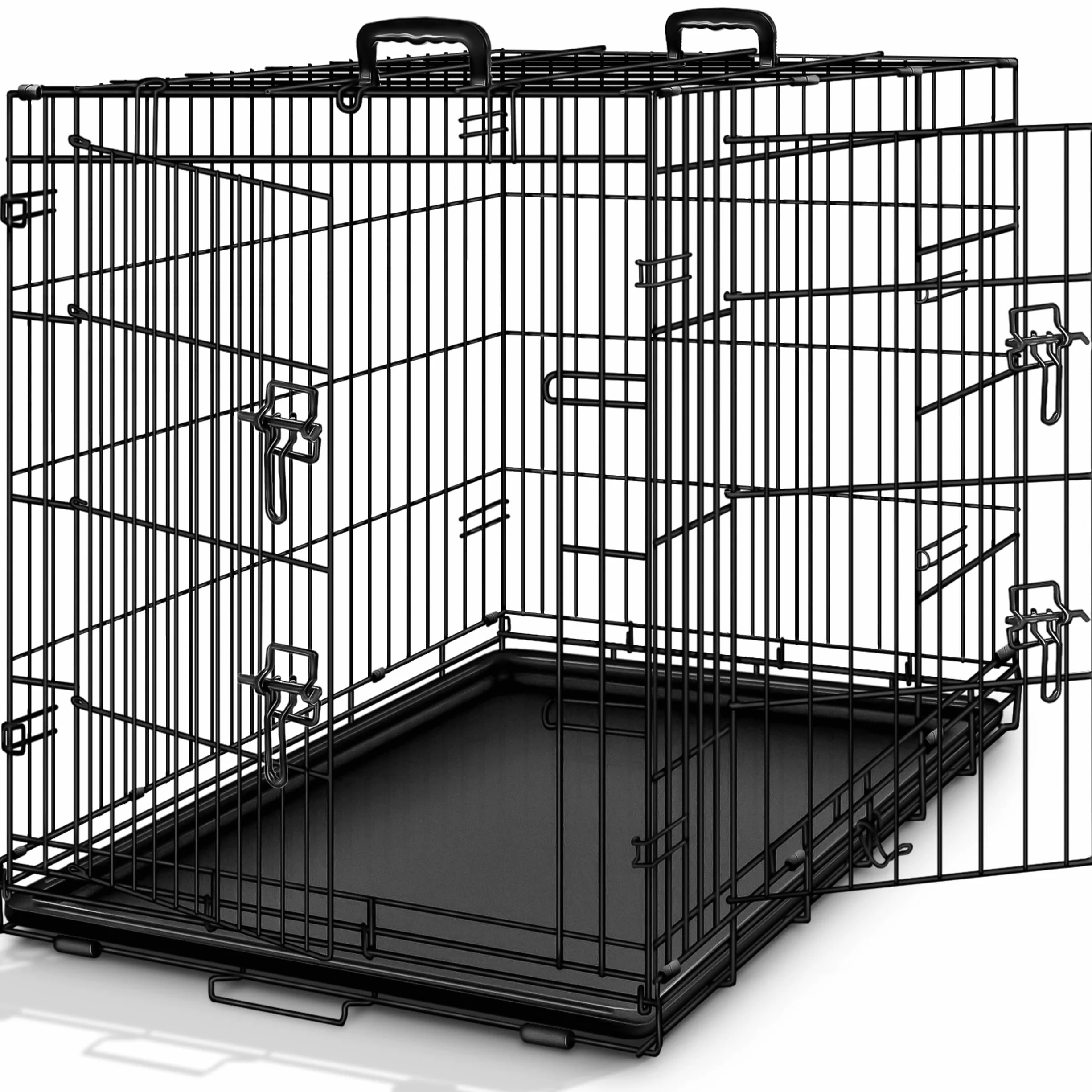 TRESKO Gabbie Pieghevole per Cani e Gatti XXL - 122 x 74,5 x 80,5 cm | Trasportino con 2 Porte in Metallo | Box per Animali | Cuccia Pieghevole con Vassoio Rimovibil