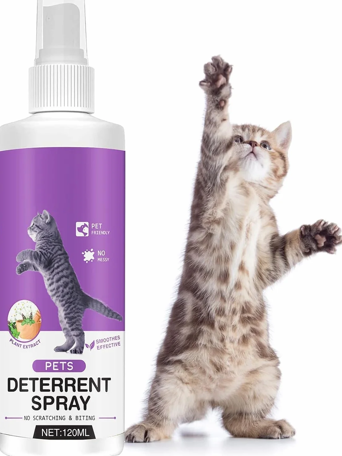 Repellente per Gatti Spray 120ml, Proteggi Divano Graffi, Disabituante Esterno e Interno, Gusto Amaro Oli Essenziali Naturali