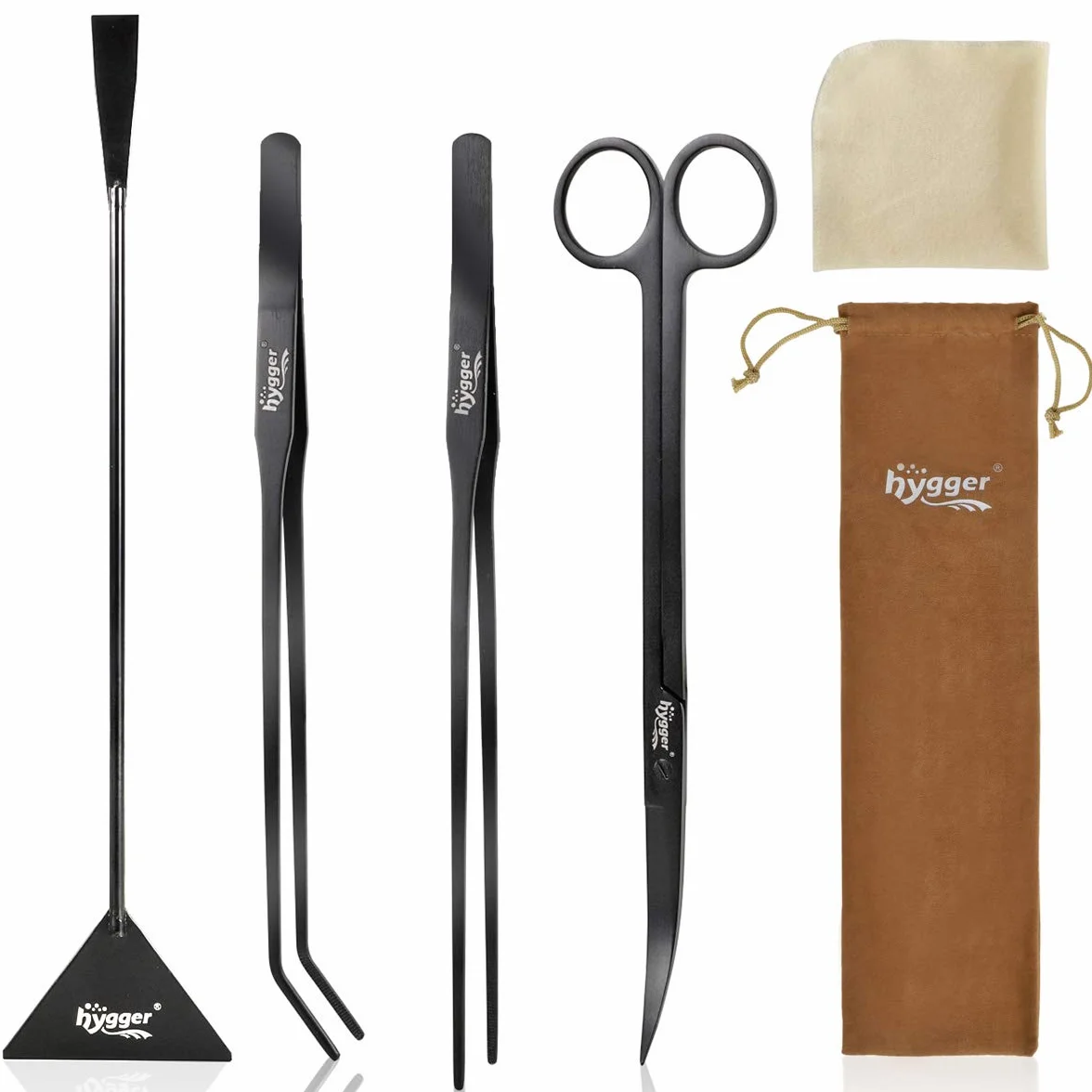 hygger Attrezzi Acquario Aquascaping Kit Acquatica Strumenti Set,4PCS Acqua Piante Pinzette Forbici Spatola Kit per l'acquario Landscaping e l'Acquario Pulizia