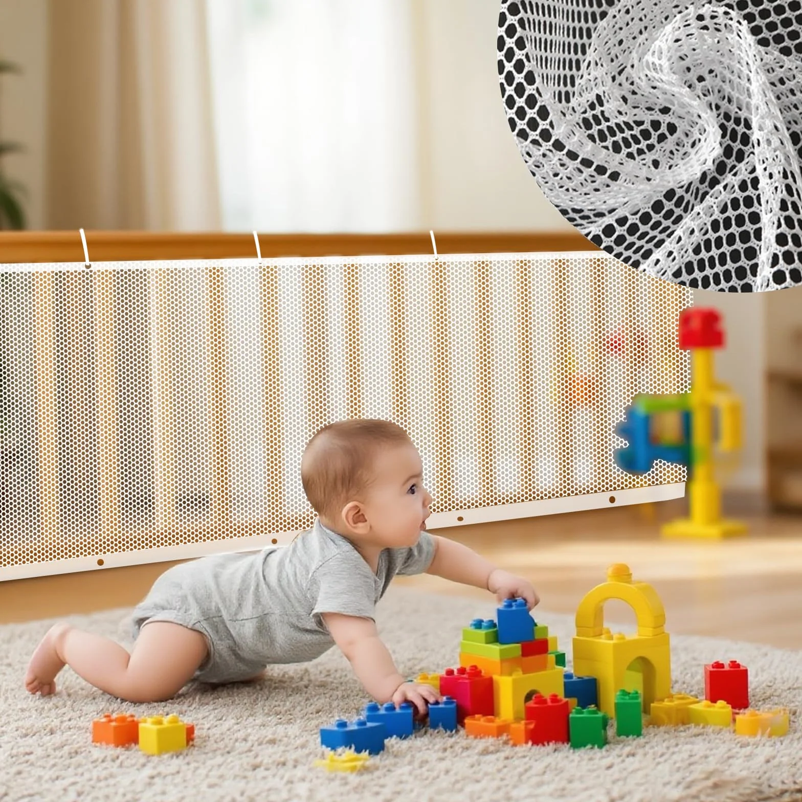 Rete di Sicurezza per Bambini Scale 6x0.9m Rete Protezione Gatti Balcone Rete per Balconi Esterni Bambino Regolabile Robusta Rete di Sicurezza Scale per Ringhiere,Giocattoli,Cani,Domestici
