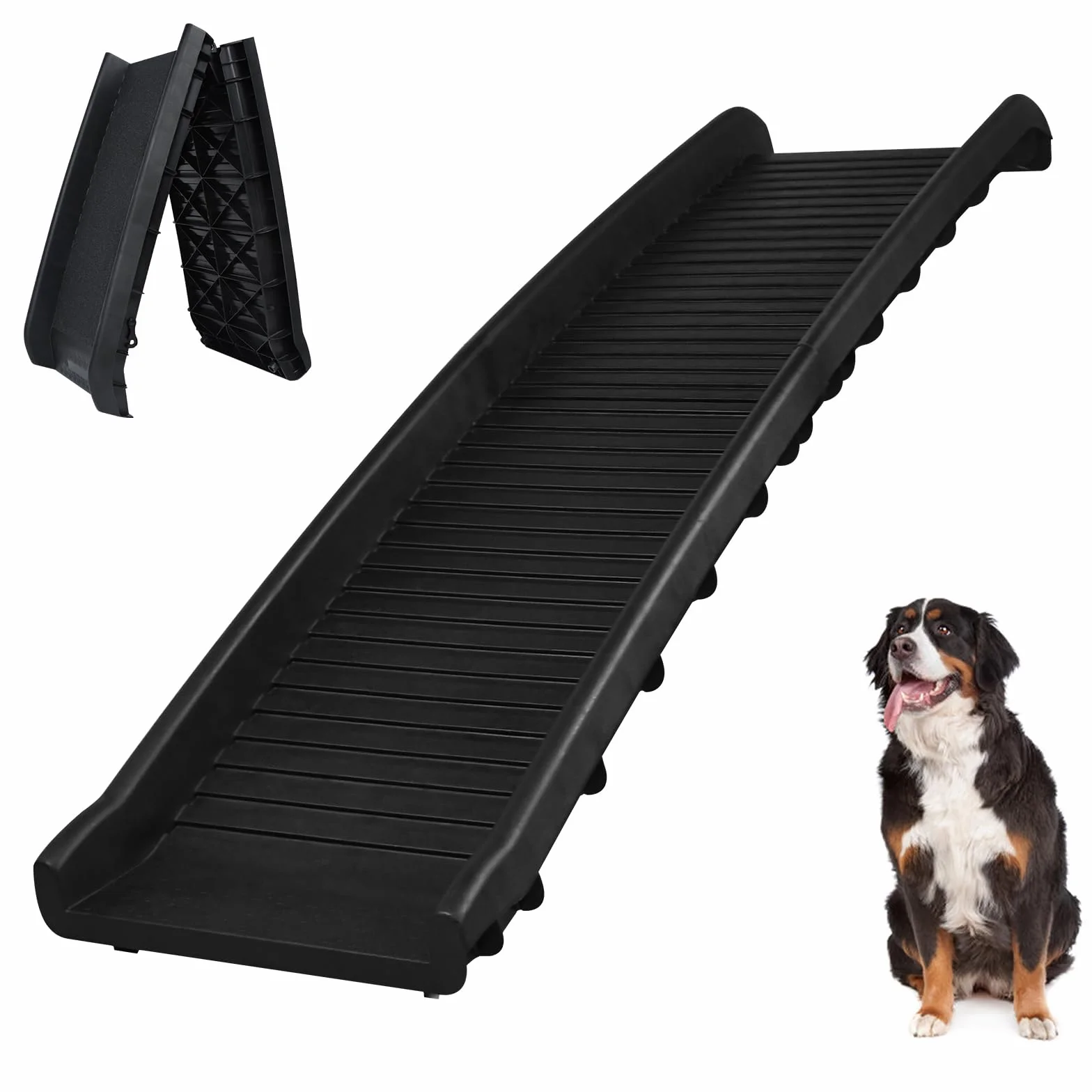 Aufun Rampa per Cani Pieghevole in Plastica per Bagagliaio per Auto Rampa per Animali Domestici Ingresso, Passerella Antiscivolo con Tampone in Gomma Fino a 90 kg, 156 x 40 cm Nero