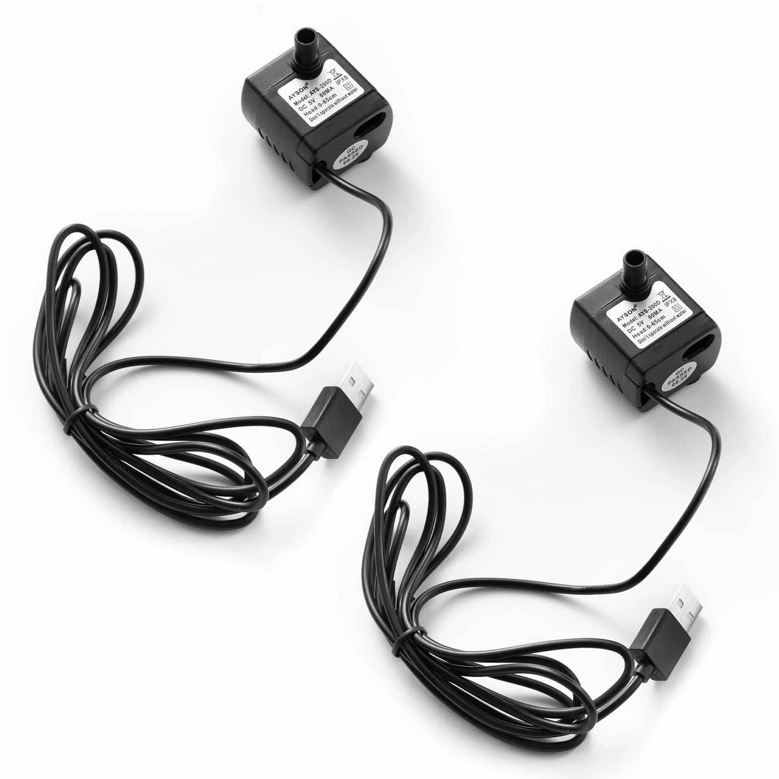 2 Pezzi Mini Pompa Acqua Sommergibile USB, DC 5 V 1 – 3 W 200 L/H Pompa Acqua USB, per Acquari, Fontane da Giardino, Stagni, Impianti Idroponici, Ultra Silenziosa, Portatile con Regolatore di Flusso